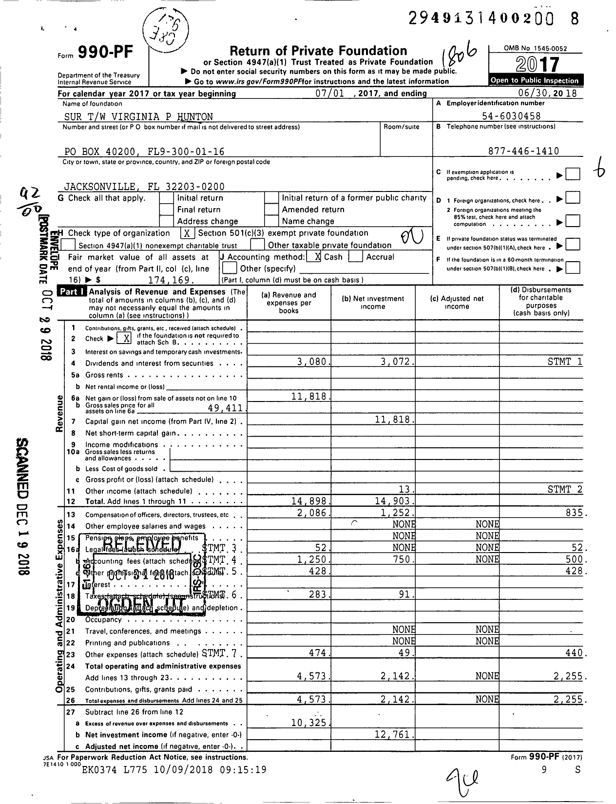 Image of first page of 2017 Form 990PF for Sur TW Virginia P Hunton