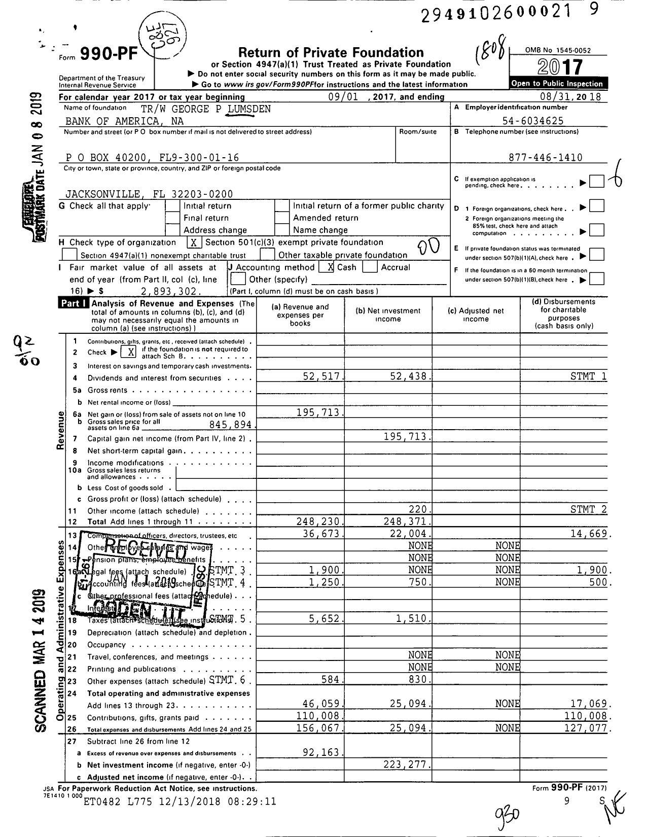 Image of first page of 2017 Form 990PF for TRW George P Lumsden