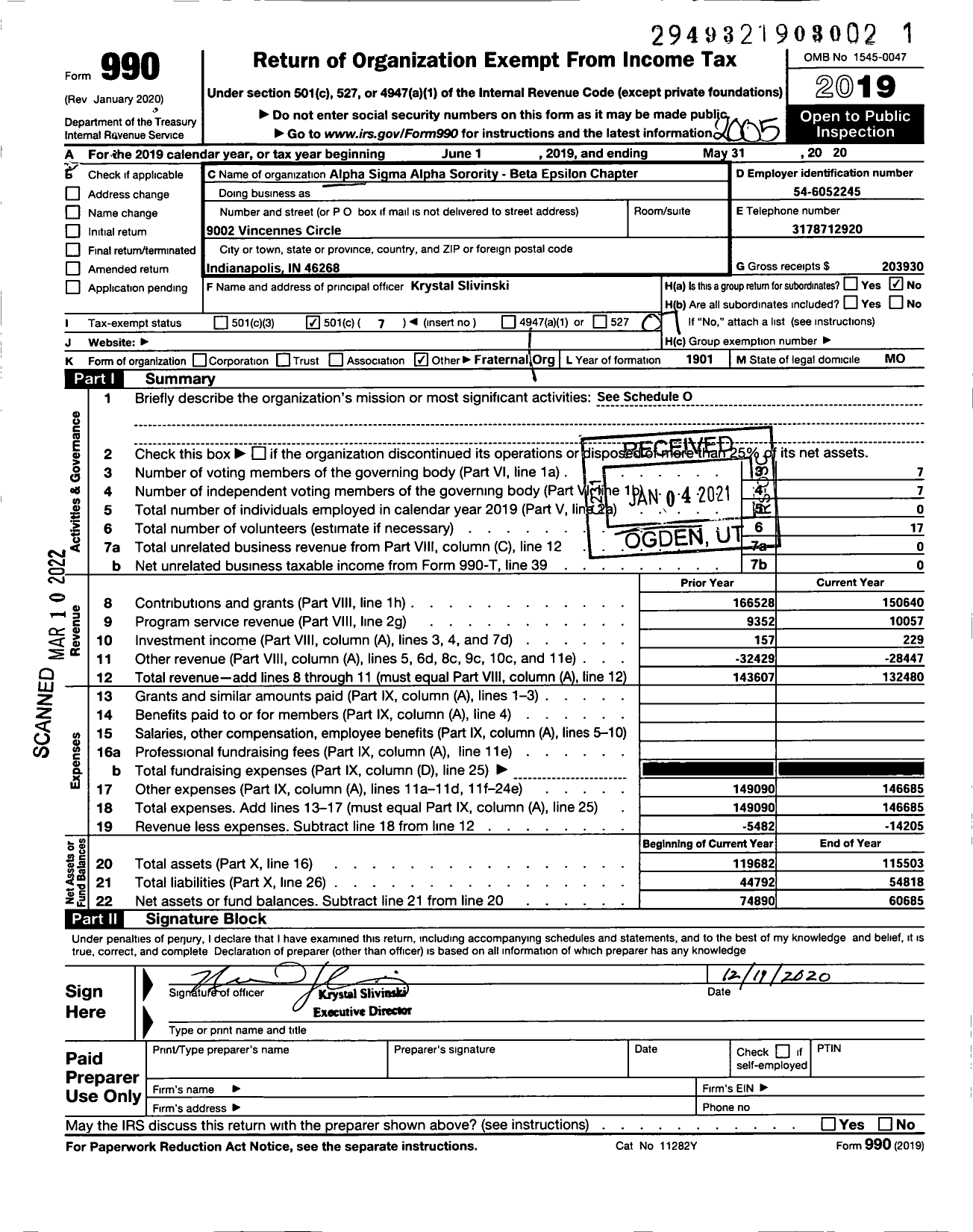 Image of first page of 2019 Form 990O for ALPHA SIGMA ALPHA SORORITY Beta Epsilon Chatper