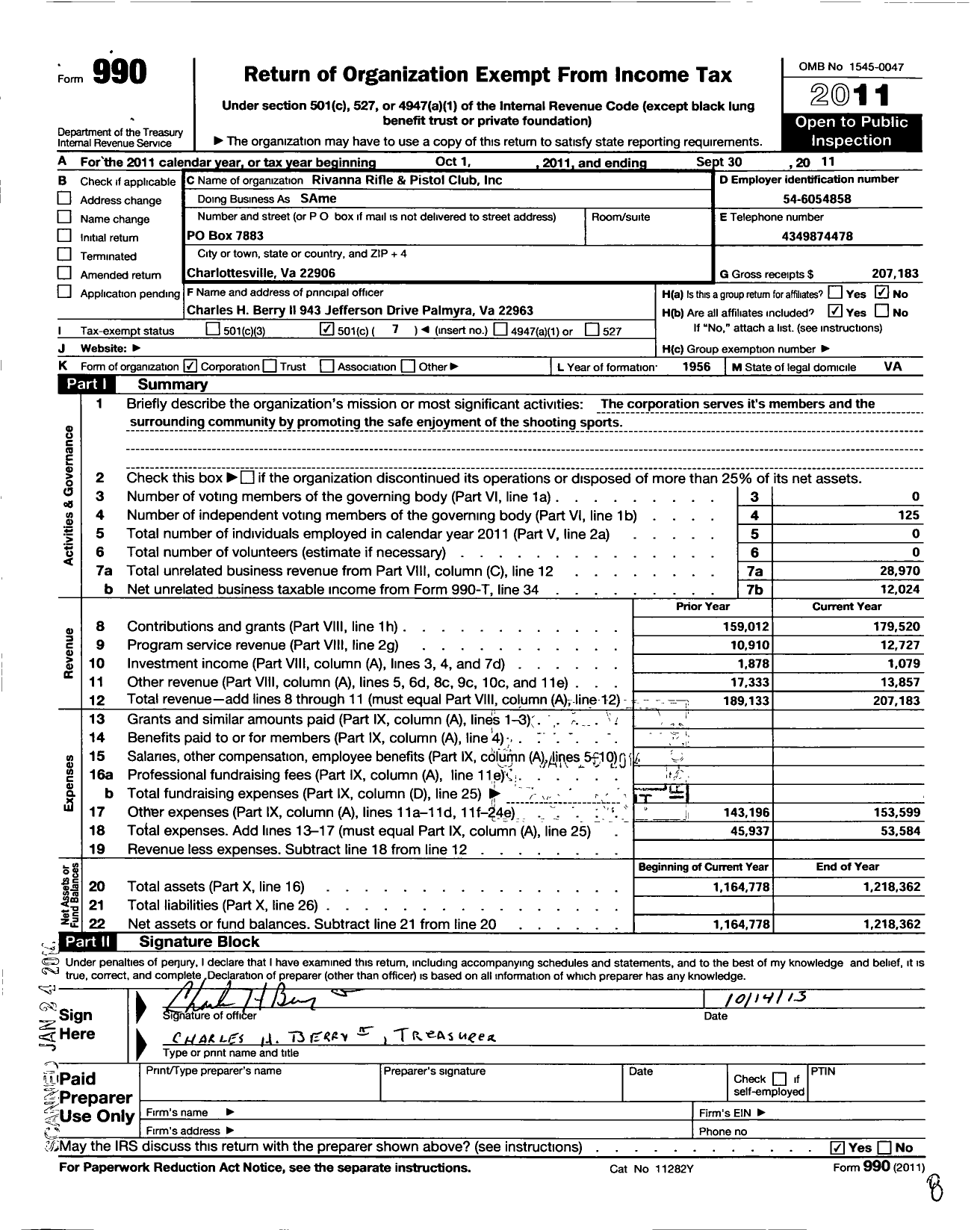 Image of first page of 2010 Form 990O for Rivanna Rifle and Pistol Club Incorporated