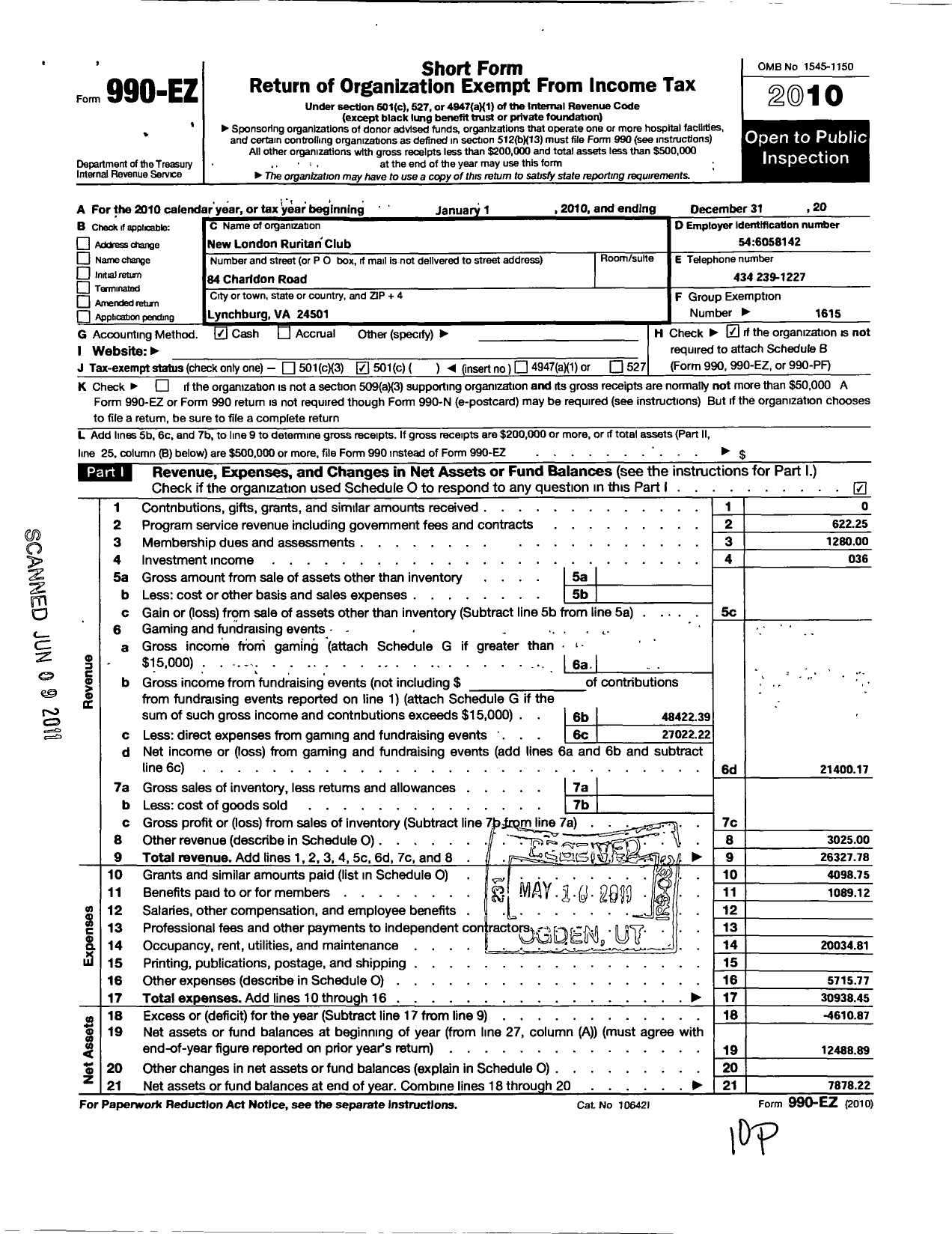 Image of first page of 2010 Form 990EO for Ruritan - New London Va