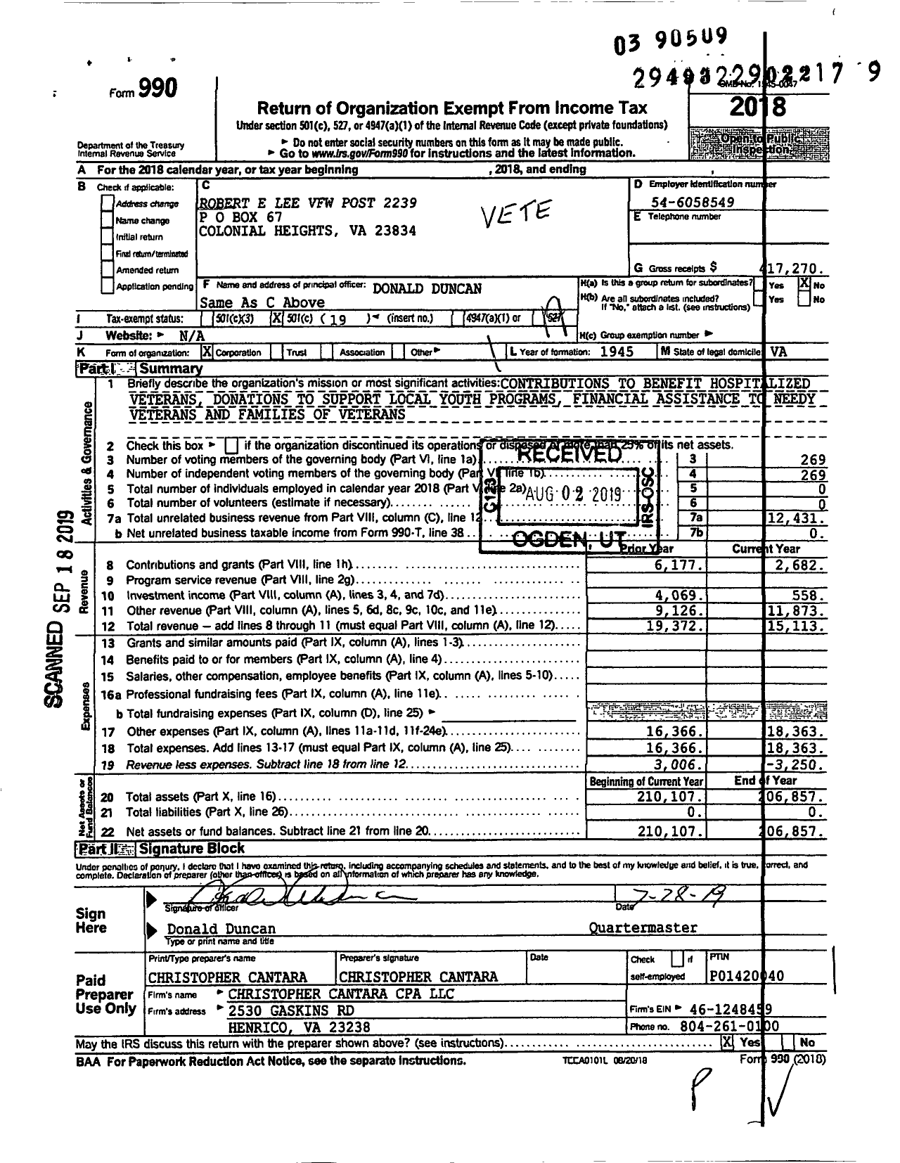 Image of first page of 2018 Form 990O for VFW Virginia - 2239 Colonial Heights