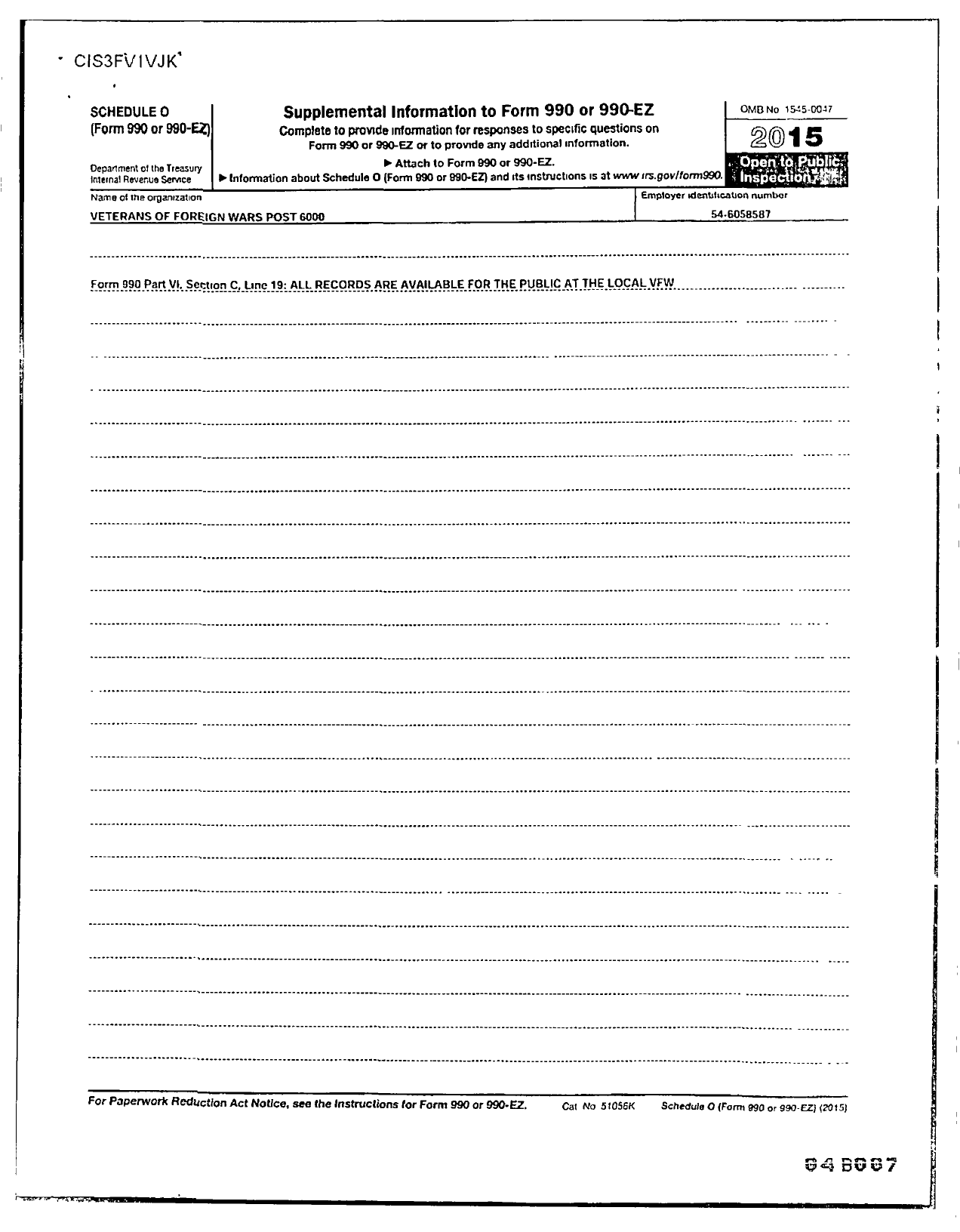 Image of first page of 2014 Form 990R for VFW Virginia - 6000 Narrows