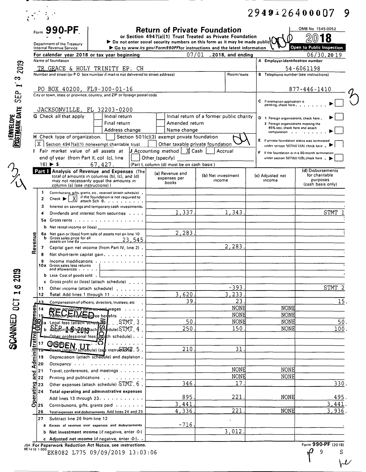 Image of first page of 2018 Form 990PF for TR Grace and Holy Trinity Ep CH