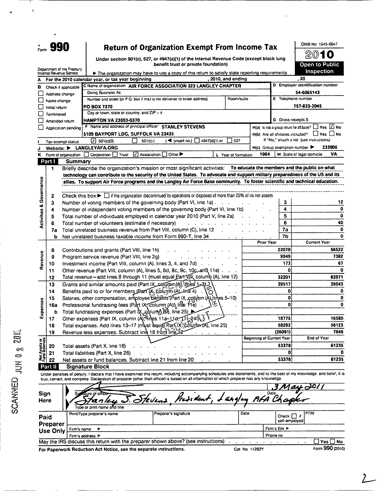 Image of first page of 2010 Form 990 for Air Force Association - 323 Af Langley Chapter