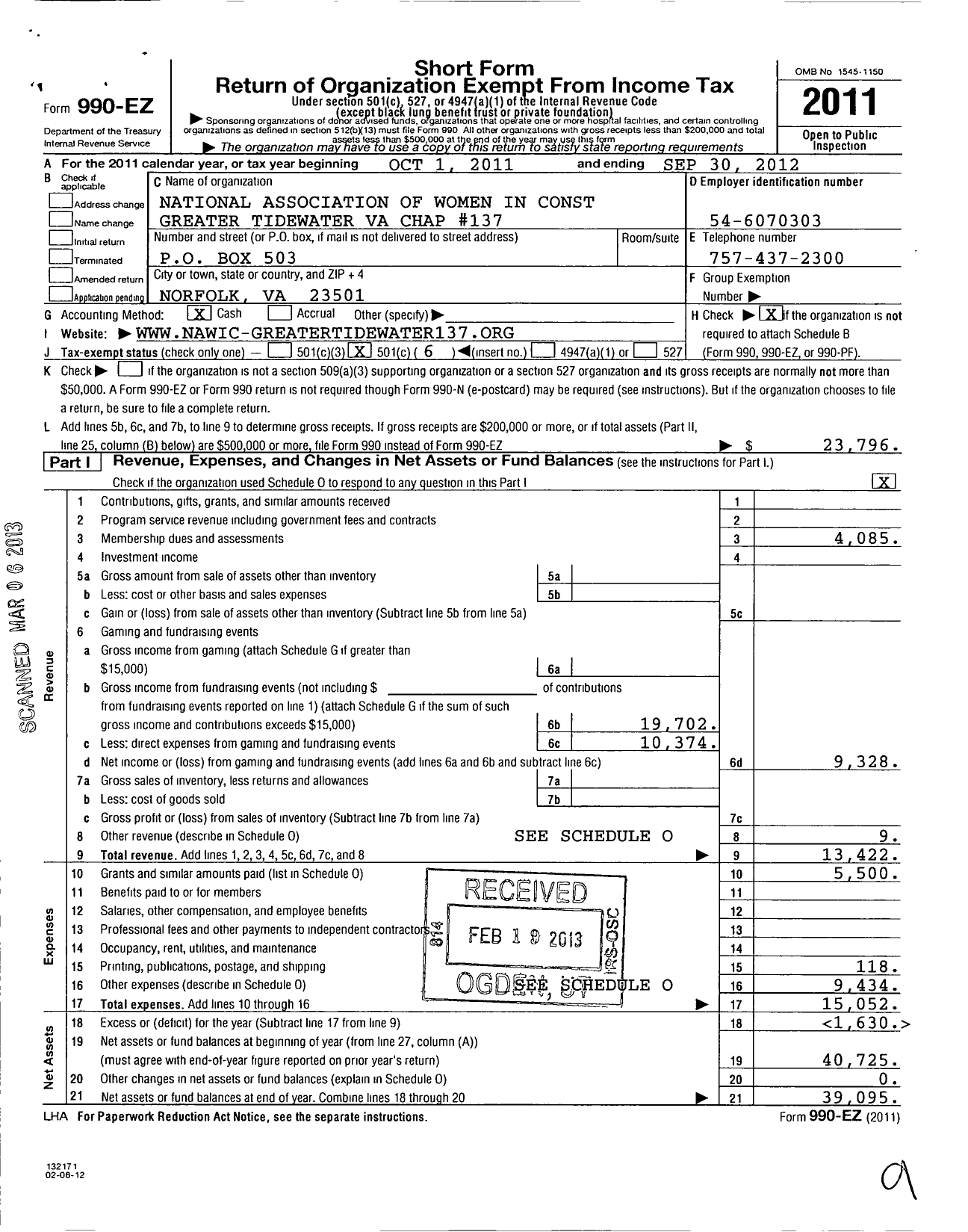 Image of first page of 2011 Form 990EO for National Association of Women in Construction - 137 Greater Tidewater