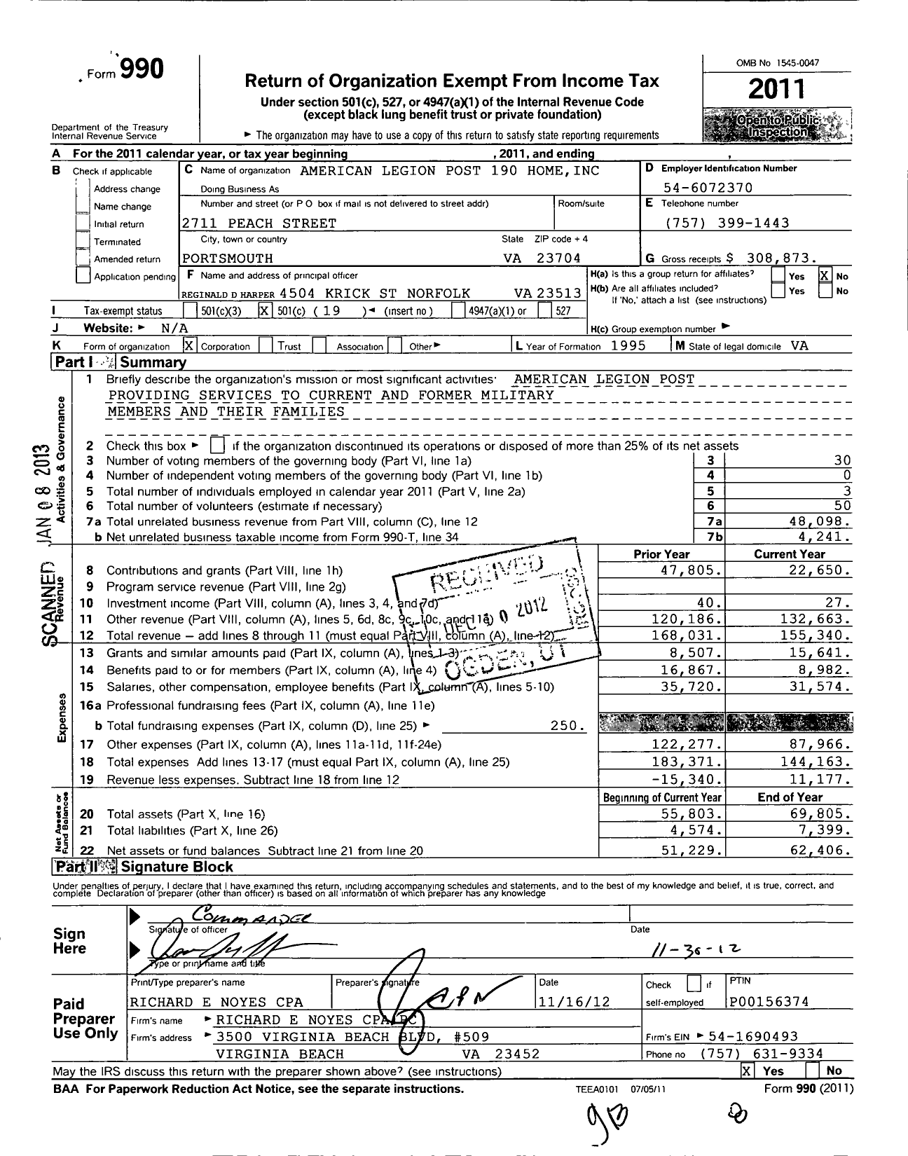 Image of first page of 2011 Form 990O for American Legion Post 190 Home