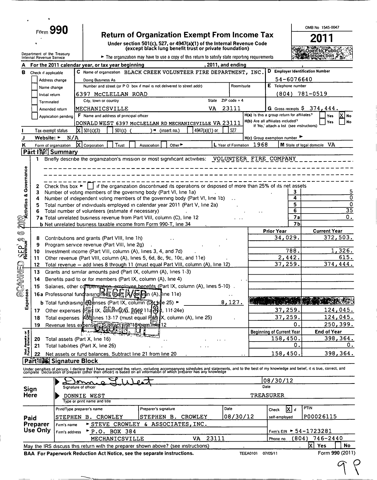 Image of first page of 2011 Form 990 for Black Creek Volunteer Fire Department