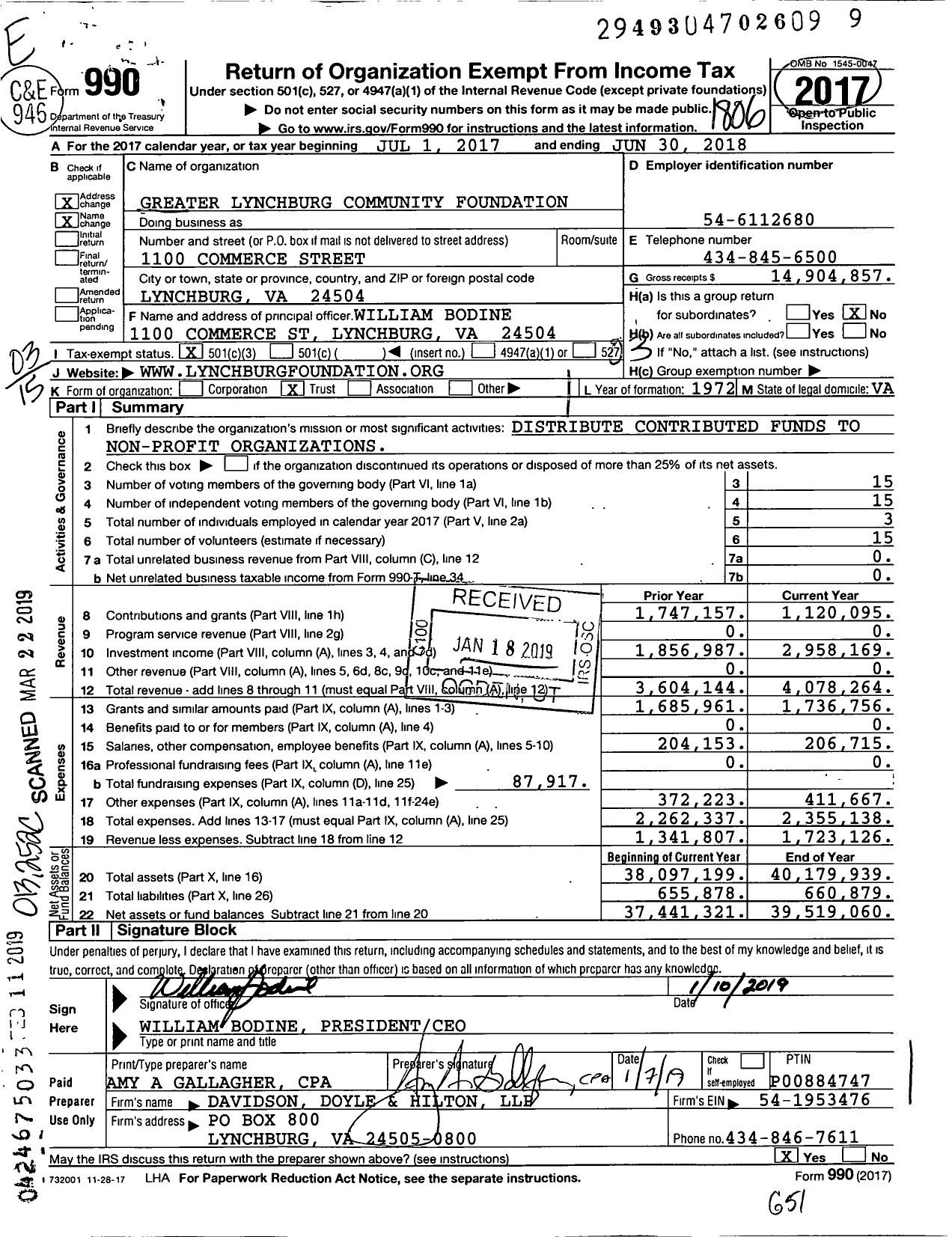 Image of first page of 2017 Form 990 for Greater Lynchburg Community Foundation