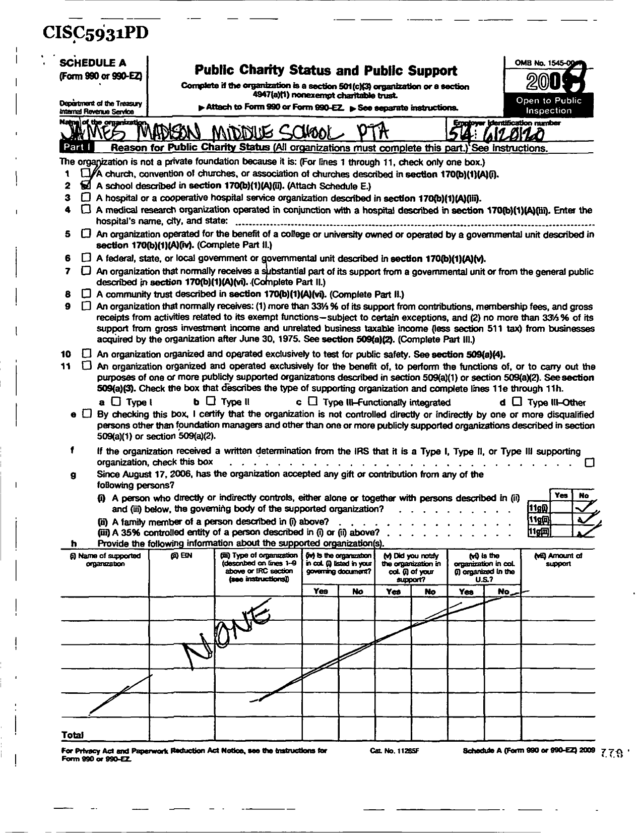 Image of first page of 2008 Form 990ER for Virginia PTA - James Madison Middle PTA