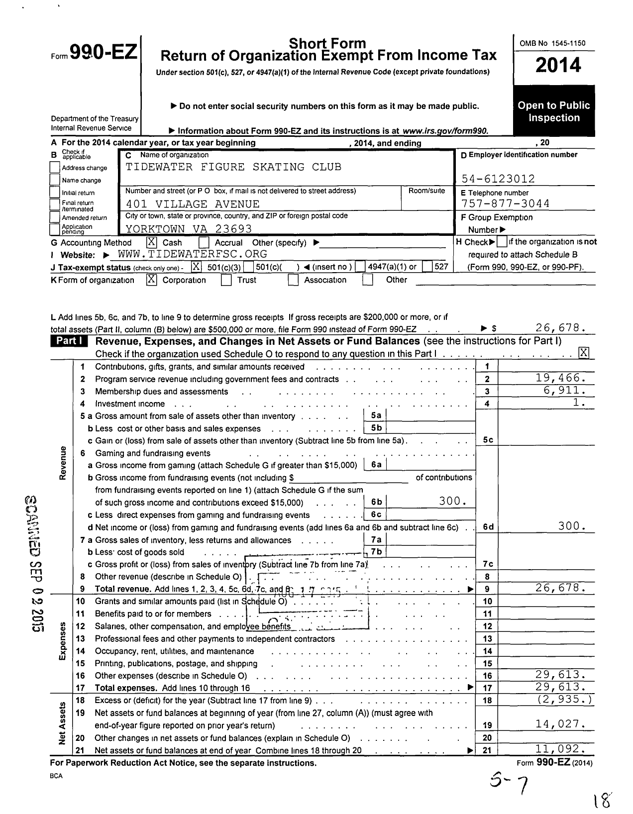 Image of first page of 2014 Form 990EZ for Tidewater Figure Skating Club