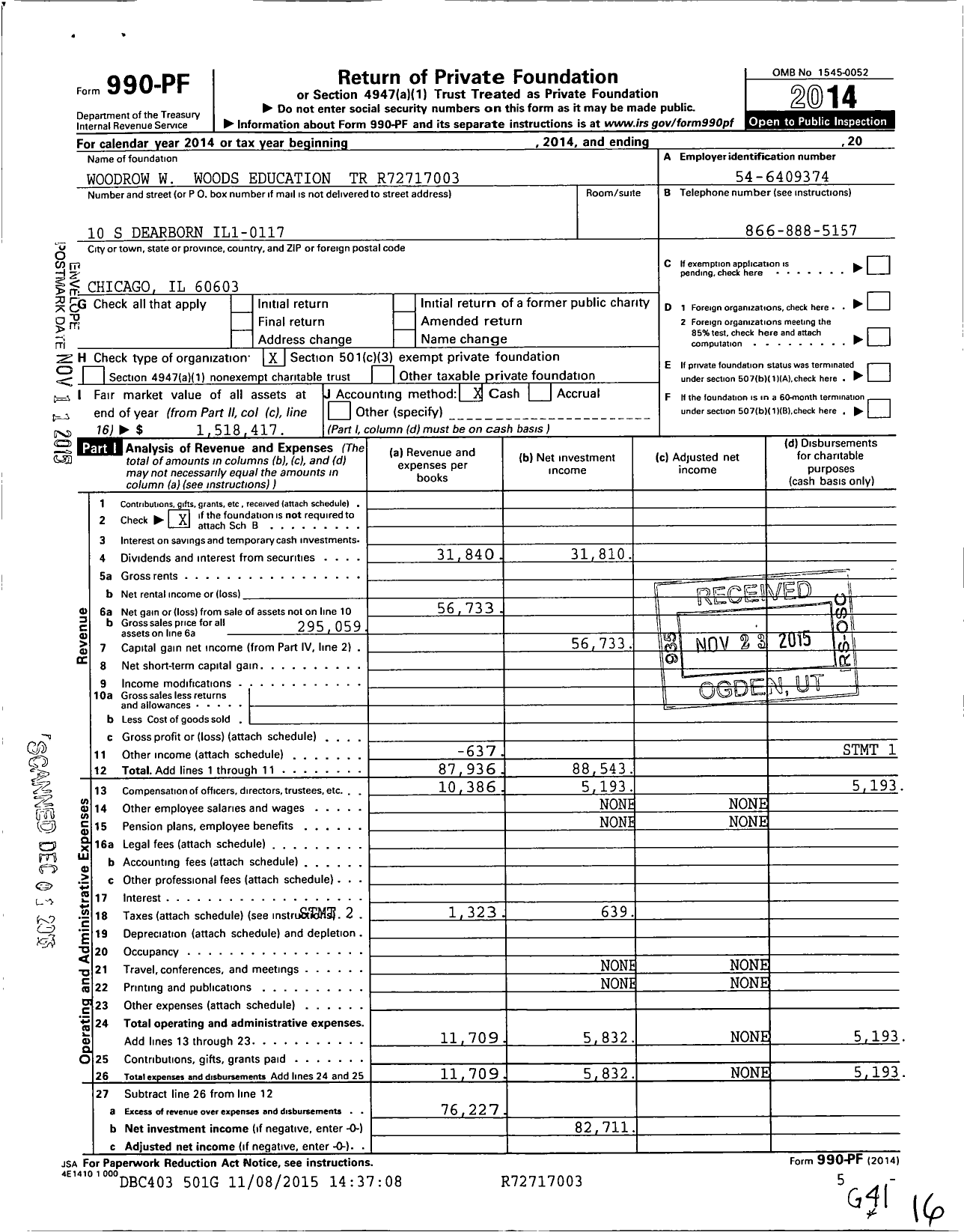 Image of first page of 2014 Form 990PF for Woodrow W Woods Education Trust