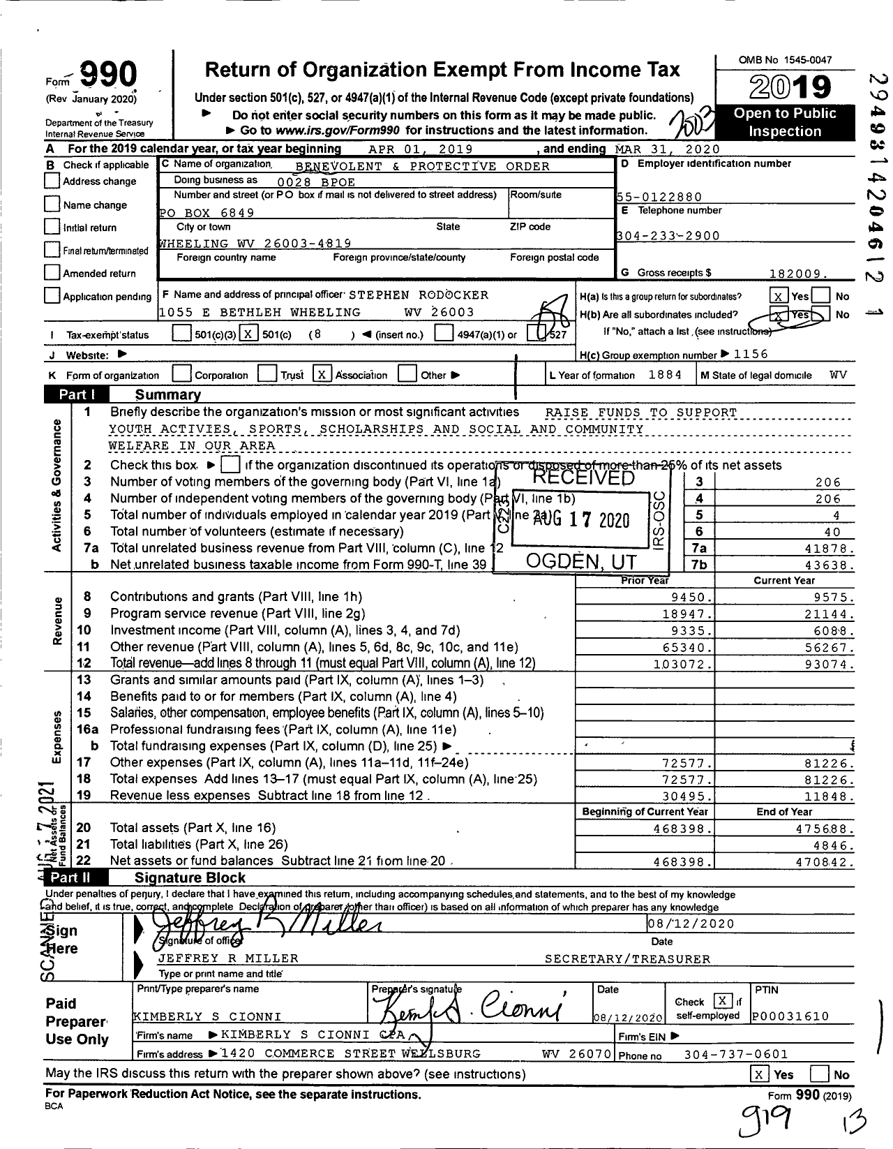 Image of first page of 2019 Form 990O for Benevolent and Protective Order of Elks - 0028 BPOE