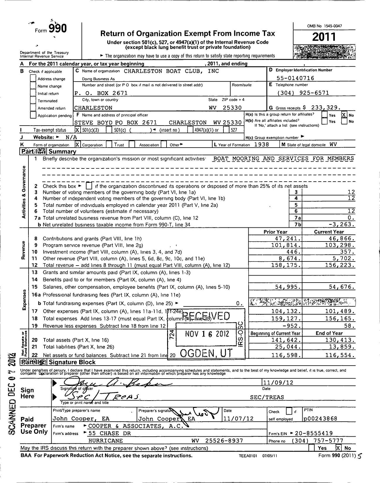 Image of first page of 2011 Form 990 for Charleston Boat Club