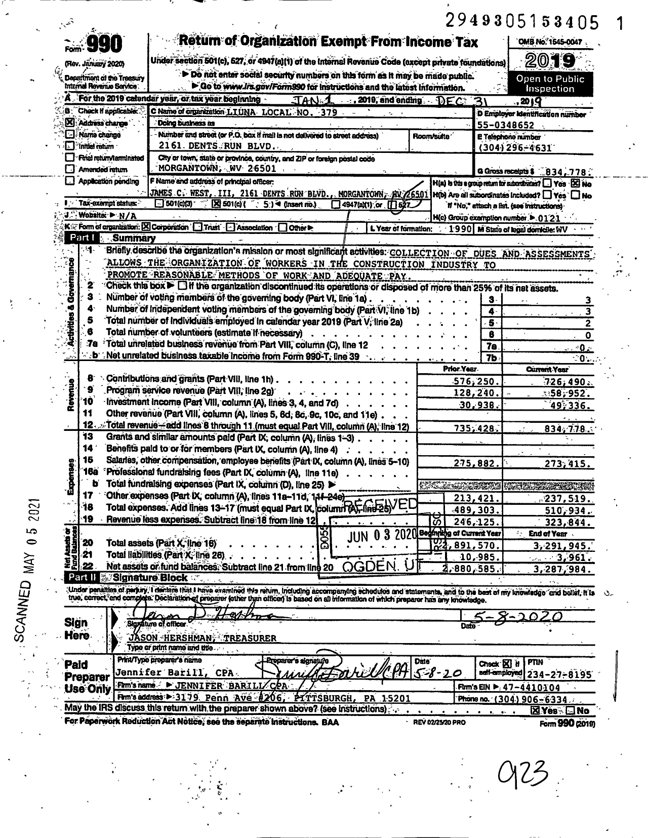 Image of first page of 2019 Form 990O for Laborers' International Union of North America - 379 HCL