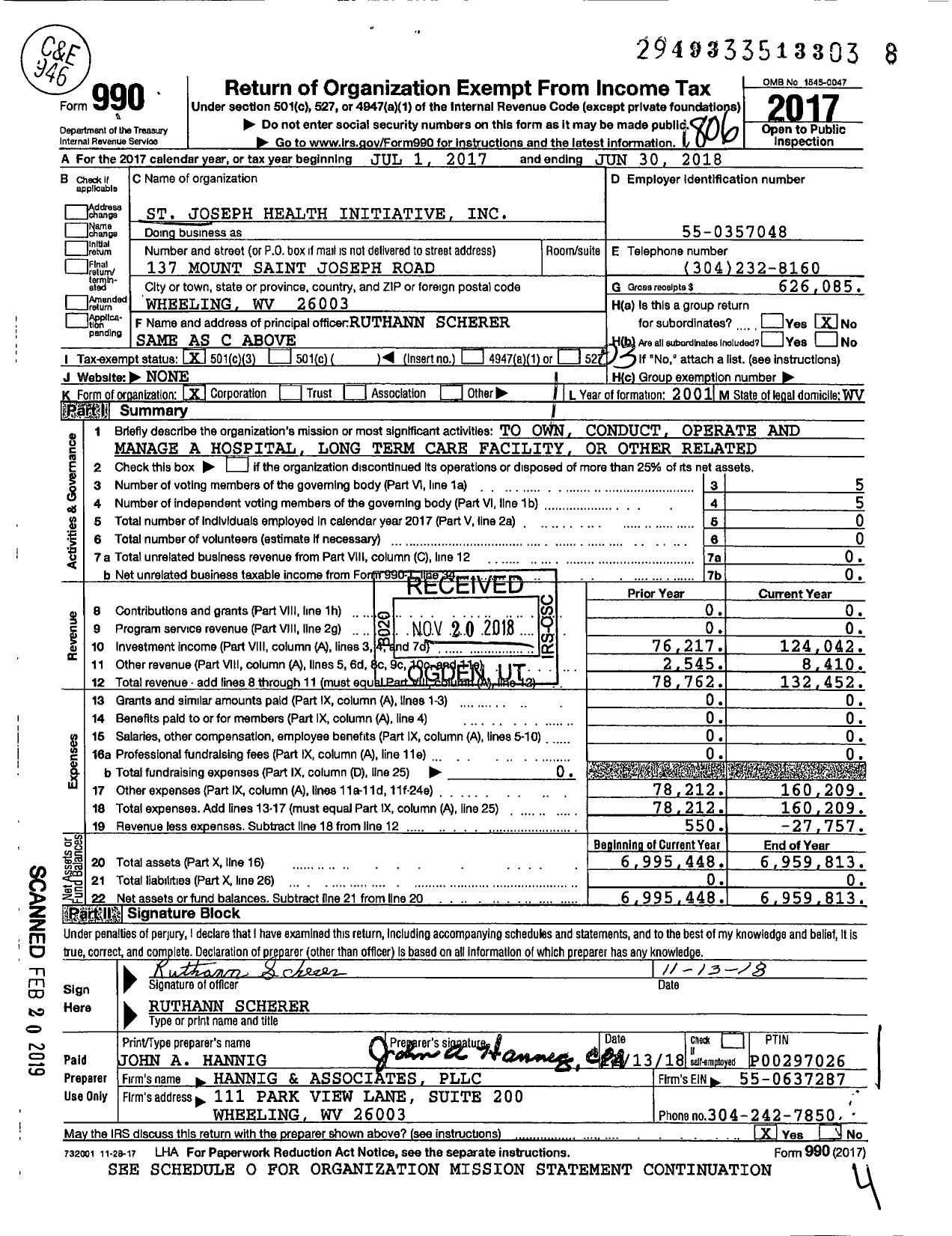 Image of first page of 2017 Form 990 for St Joseph Health Initiative
