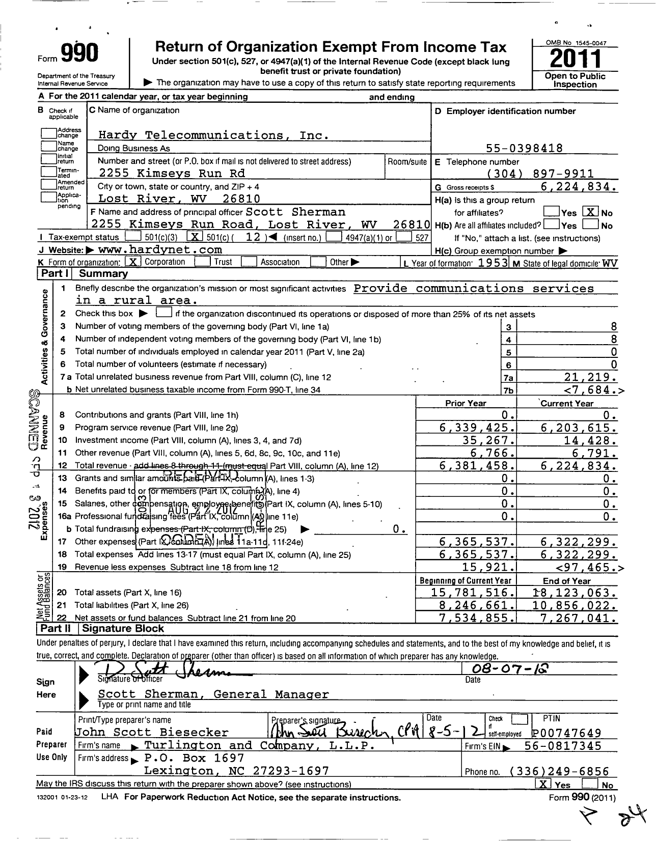 Image of first page of 2011 Form 990O for Hardy Telecommunications