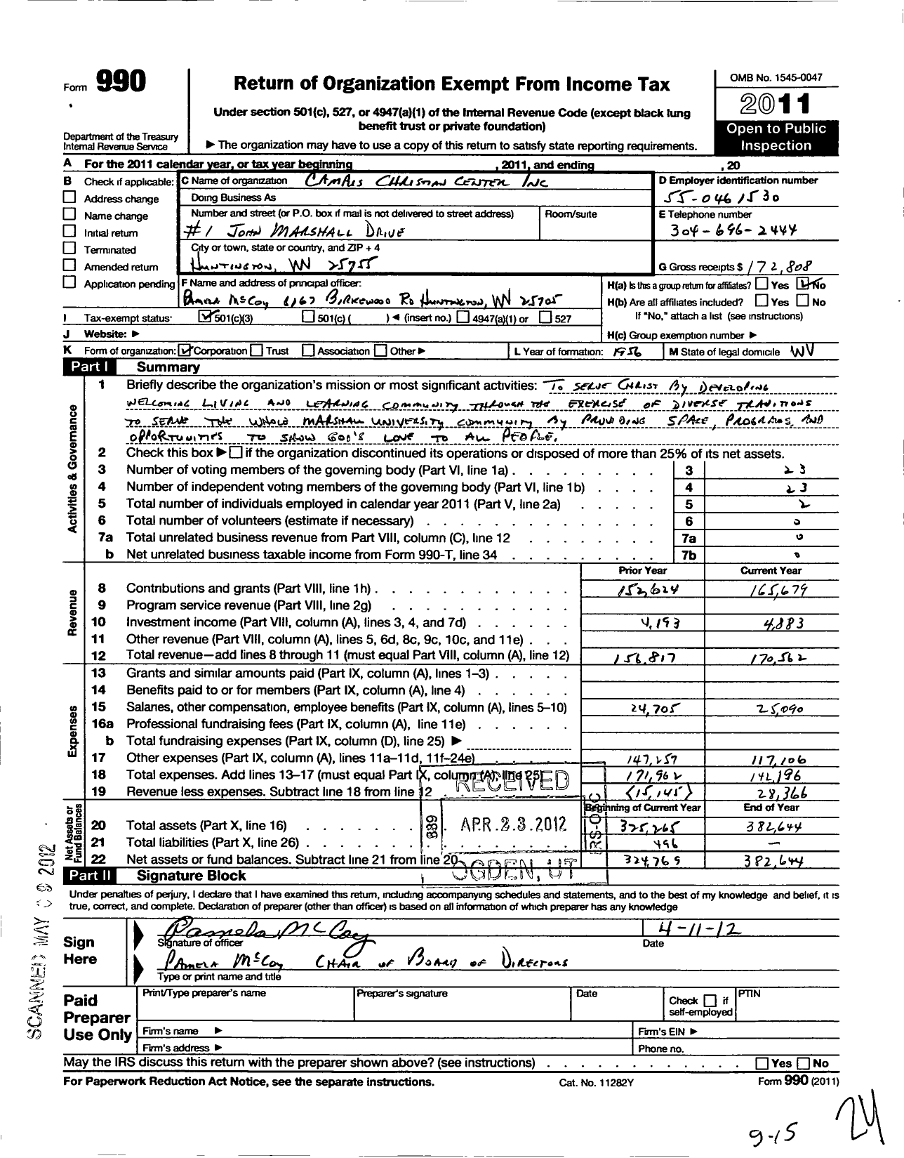 Image of first page of 2011 Form 990 for Campus Christian Center