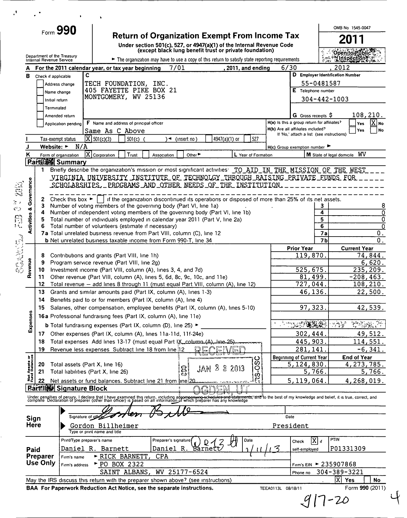 Image of first page of 2011 Form 990 for Tech Foundation