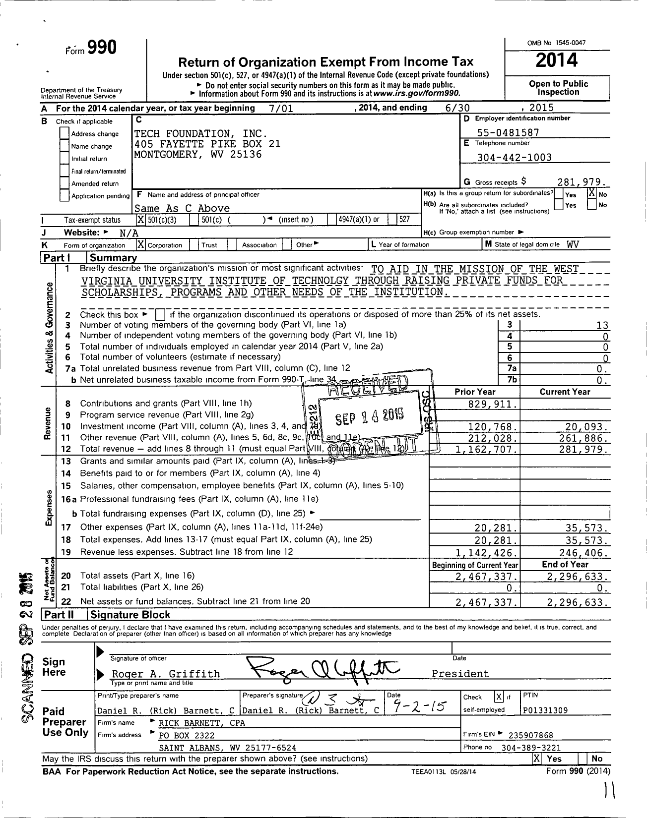 Image of first page of 2014 Form 990 for Tech Foundation