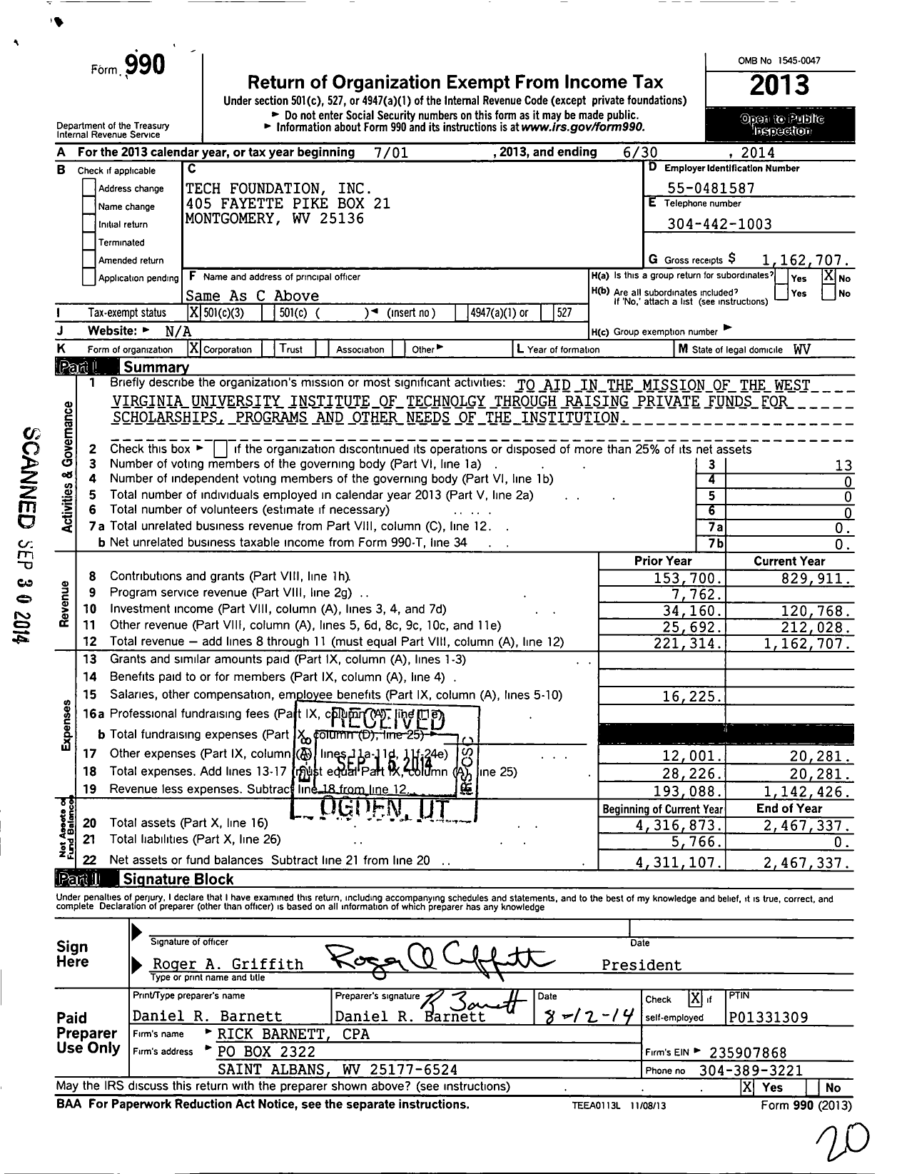 Image of first page of 2013 Form 990 for Tech Foundation