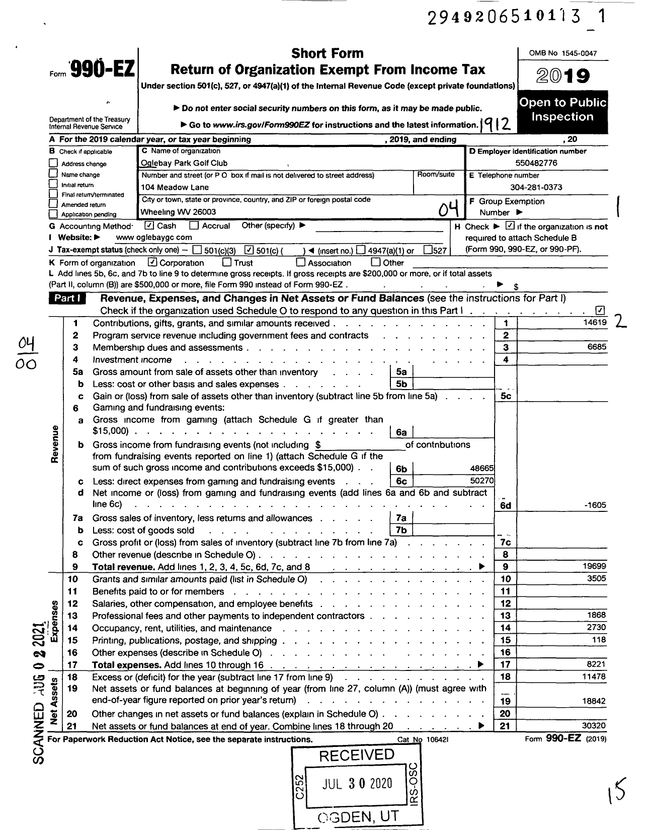 Image of first page of 2019 Form 990EO for Oglebay Park Golf Club