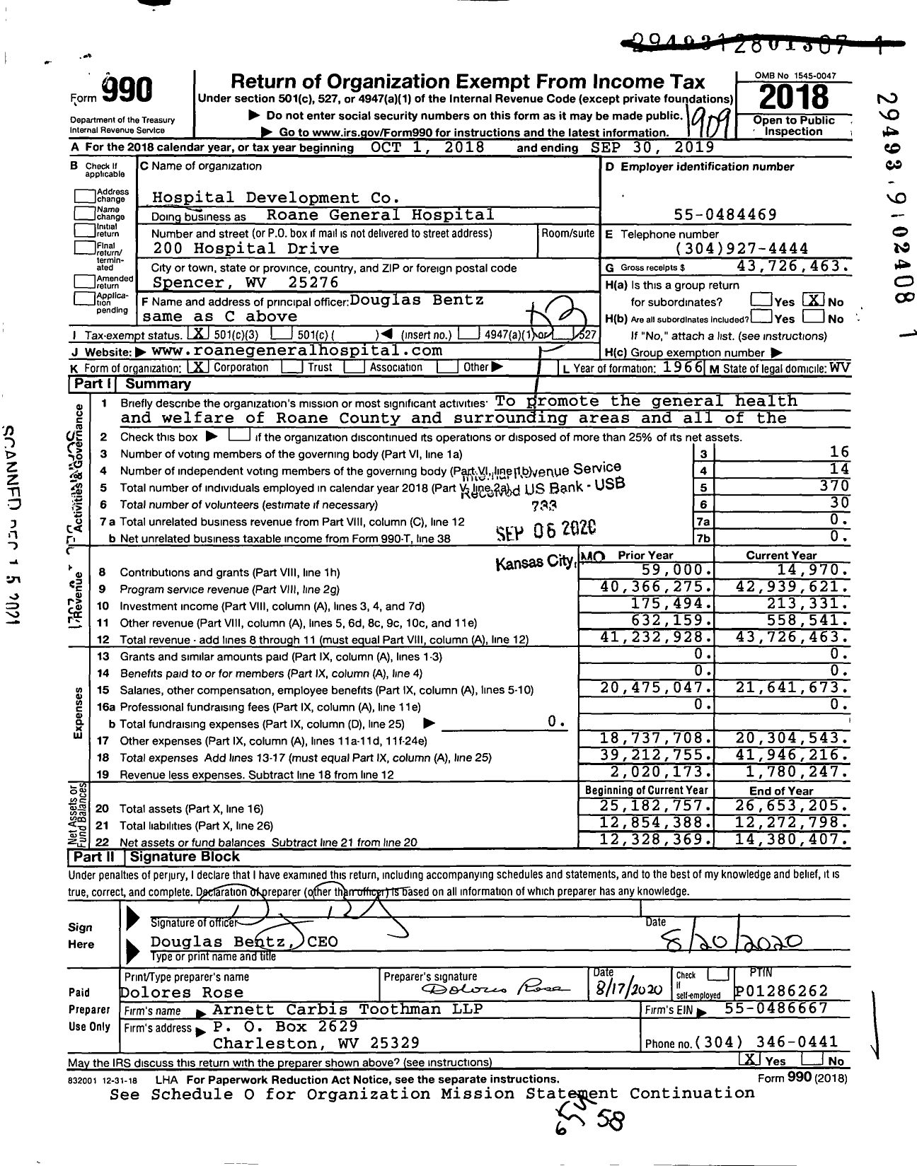 Image of first page of 2018 Form 990 for Roane General Hospital