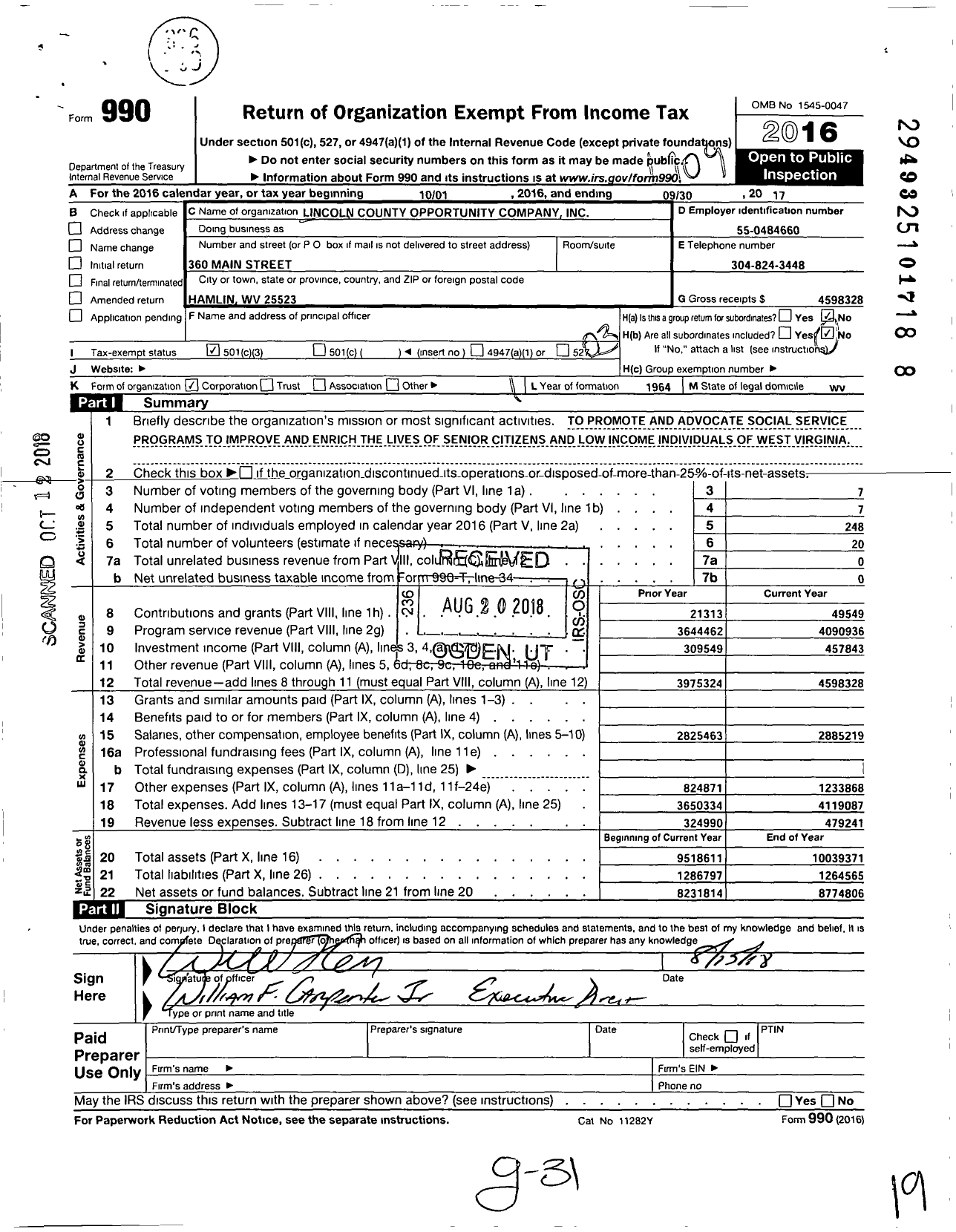 Image of first page of 2016 Form 990 for Lincoln County Opportunity Company (LCOC)