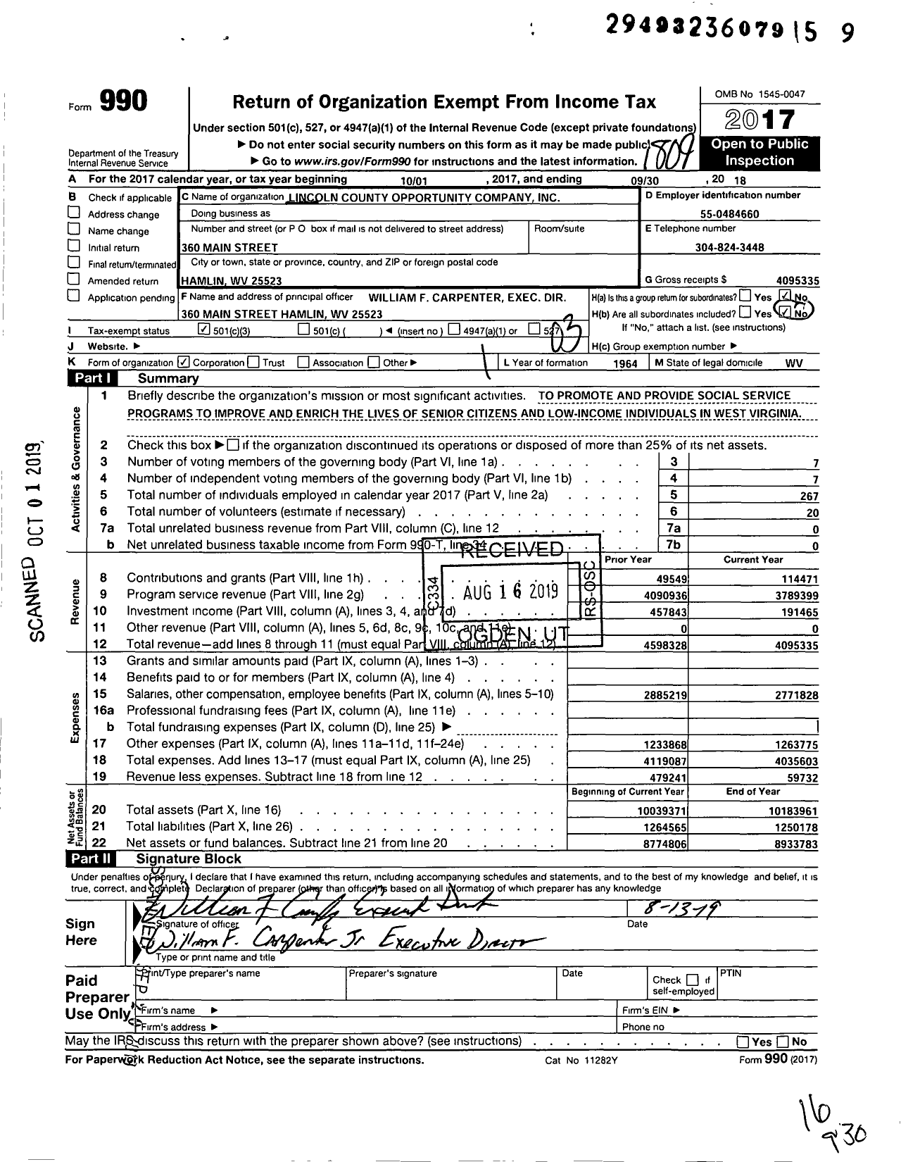 Image of first page of 2017 Form 990 for Lincoln County Opportunity Company (LCOC)