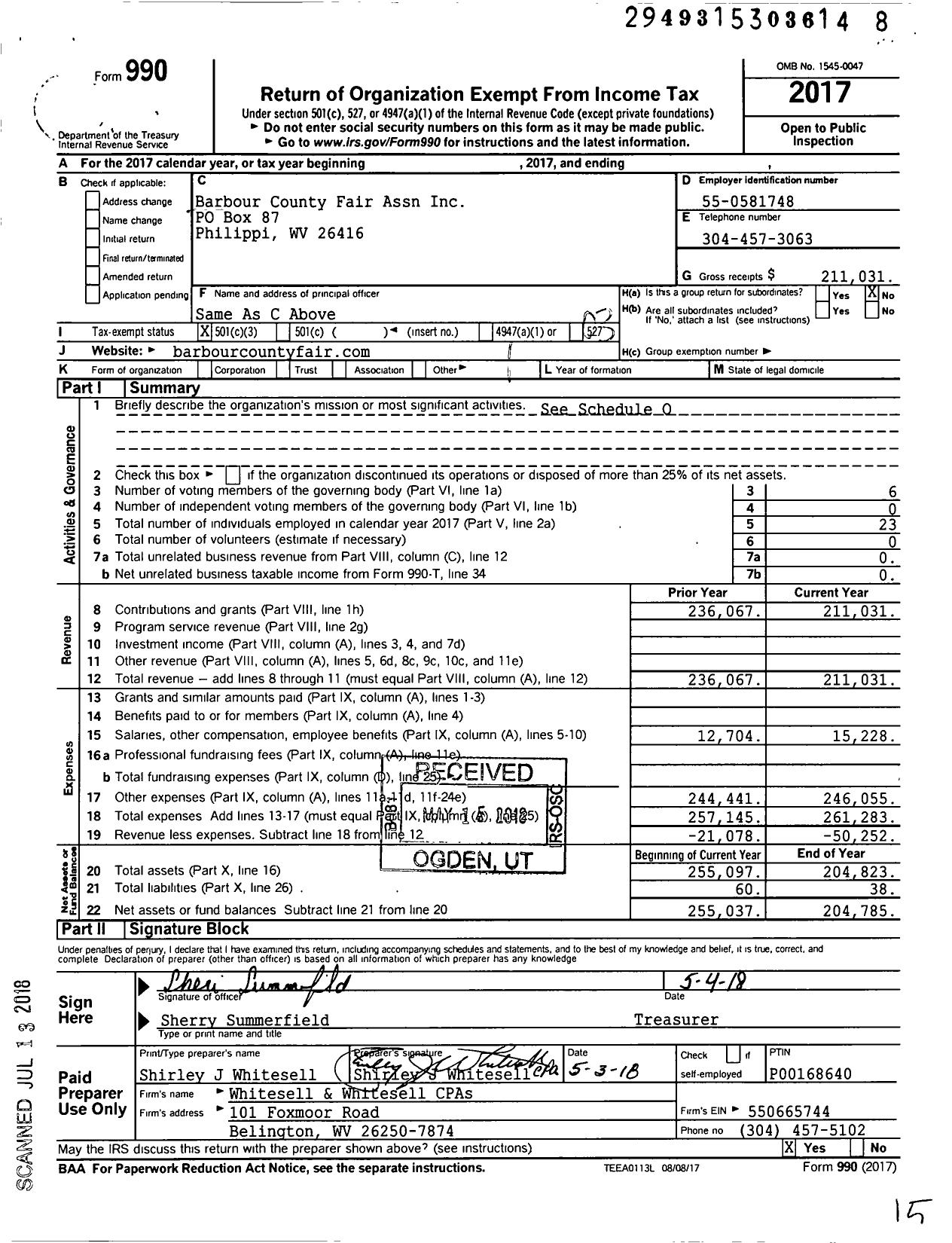 Image of first page of 2017 Form 990 for Barbour County Fair Assn