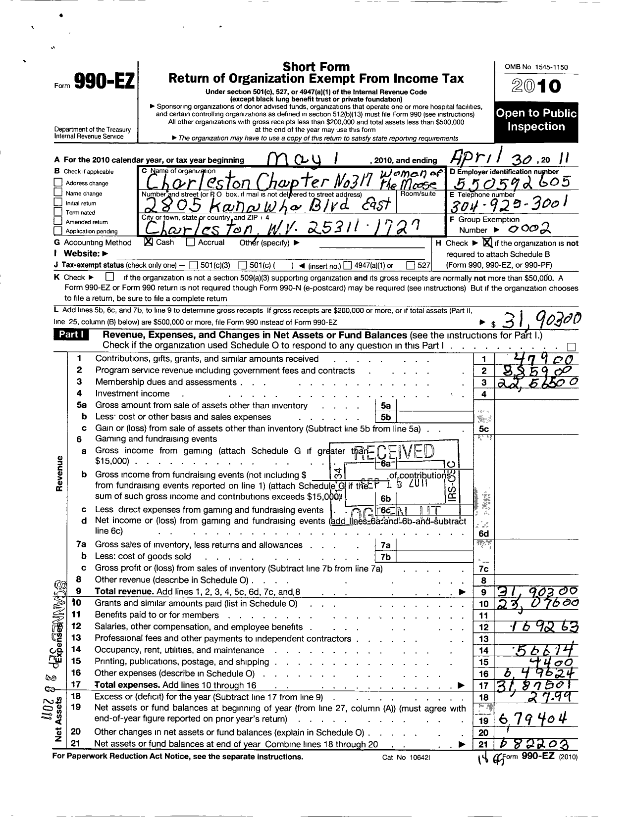 Image of first page of 2010 Form 990EO for Loyal Order of Moose - 317