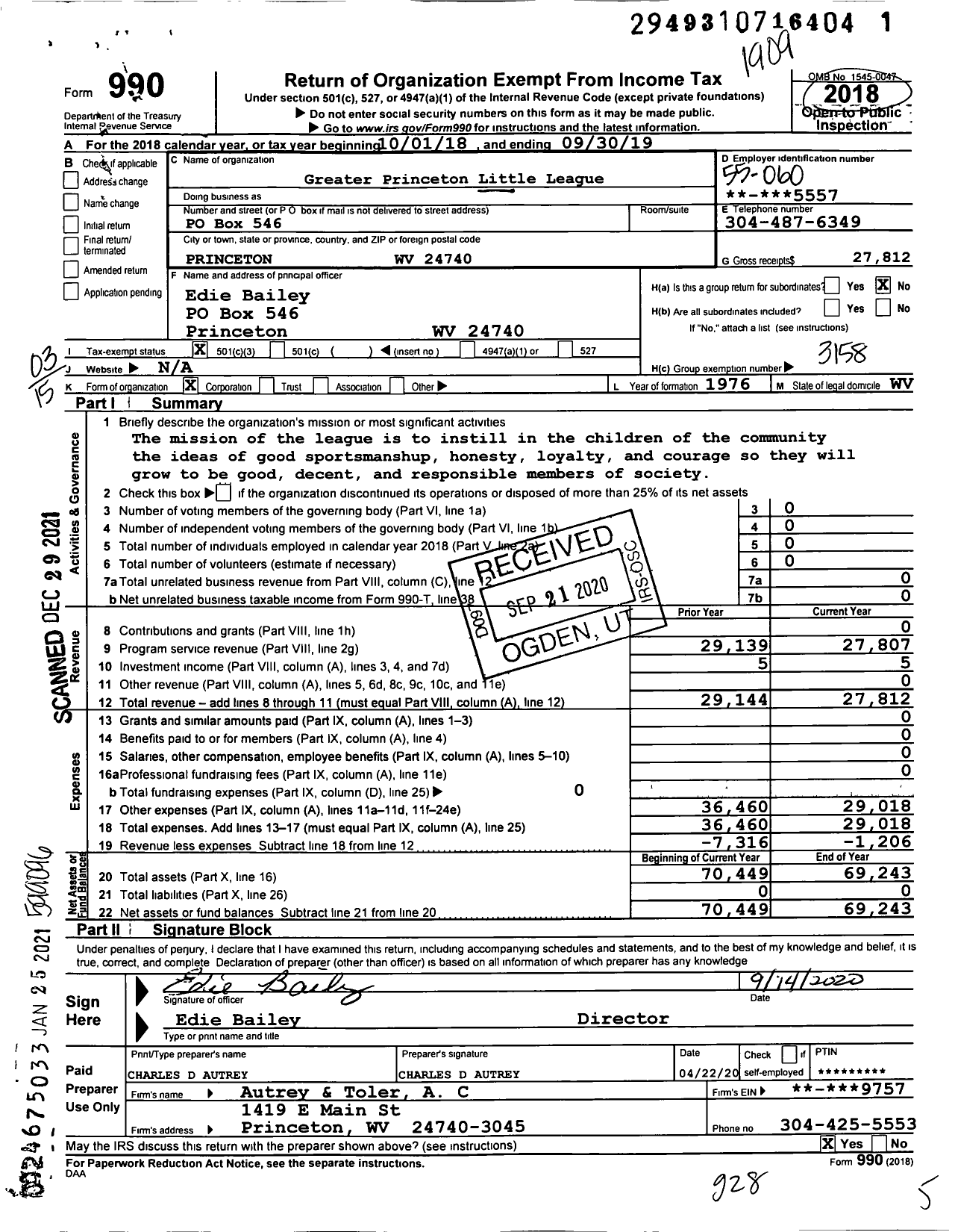 Image of first page of 2018 Form 990 for Little League Baseball - 3480419 Greater Princeton LL