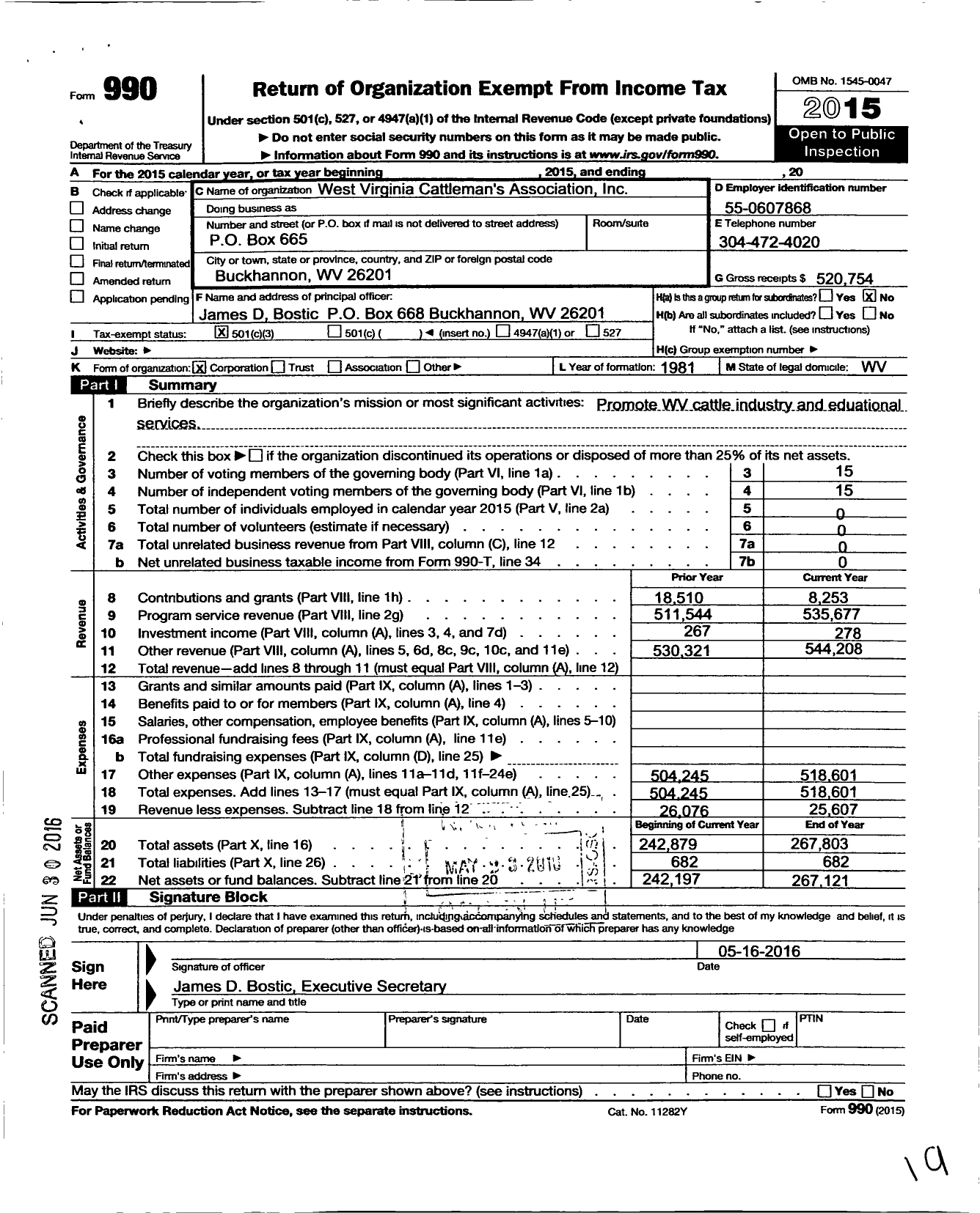 Image of first page of 2015 Form 990 for West Virginia Cattlemens Association