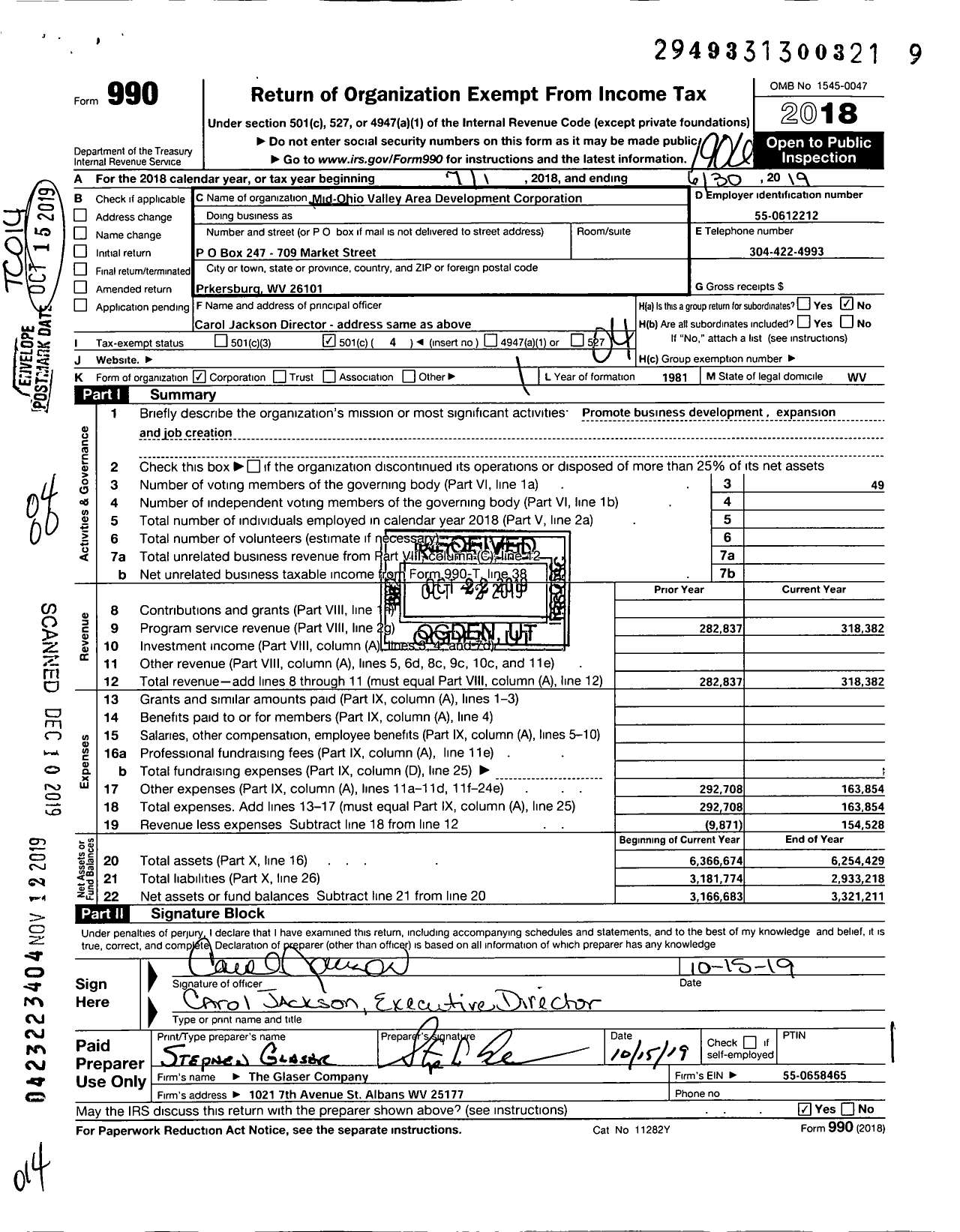 Image of first page of 2018 Form 990O for Mid-Ohio Valley Regional Area Development Corporation