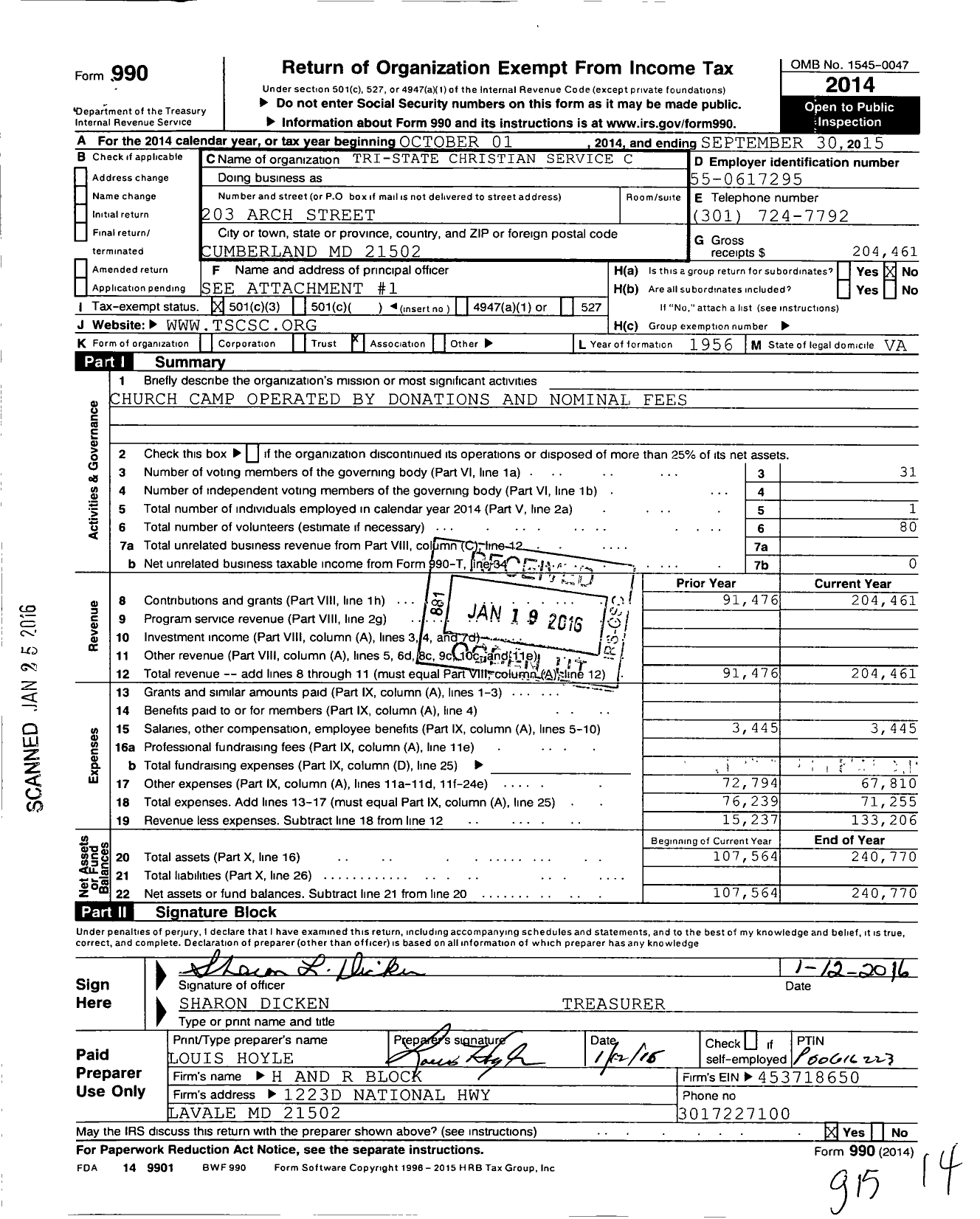 Image of first page of 2014 Form 990 for Cedar Creek Christian Camp