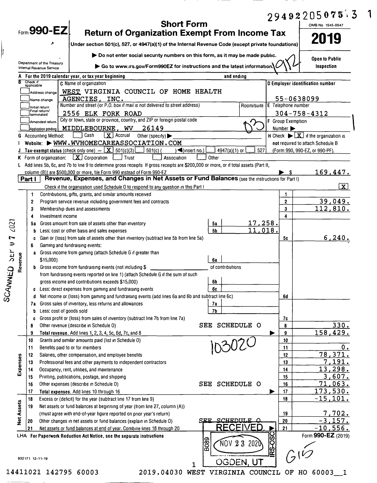 Image of first page of 2019 Form 990EZ for West Virginia Council of Home Health Agencies