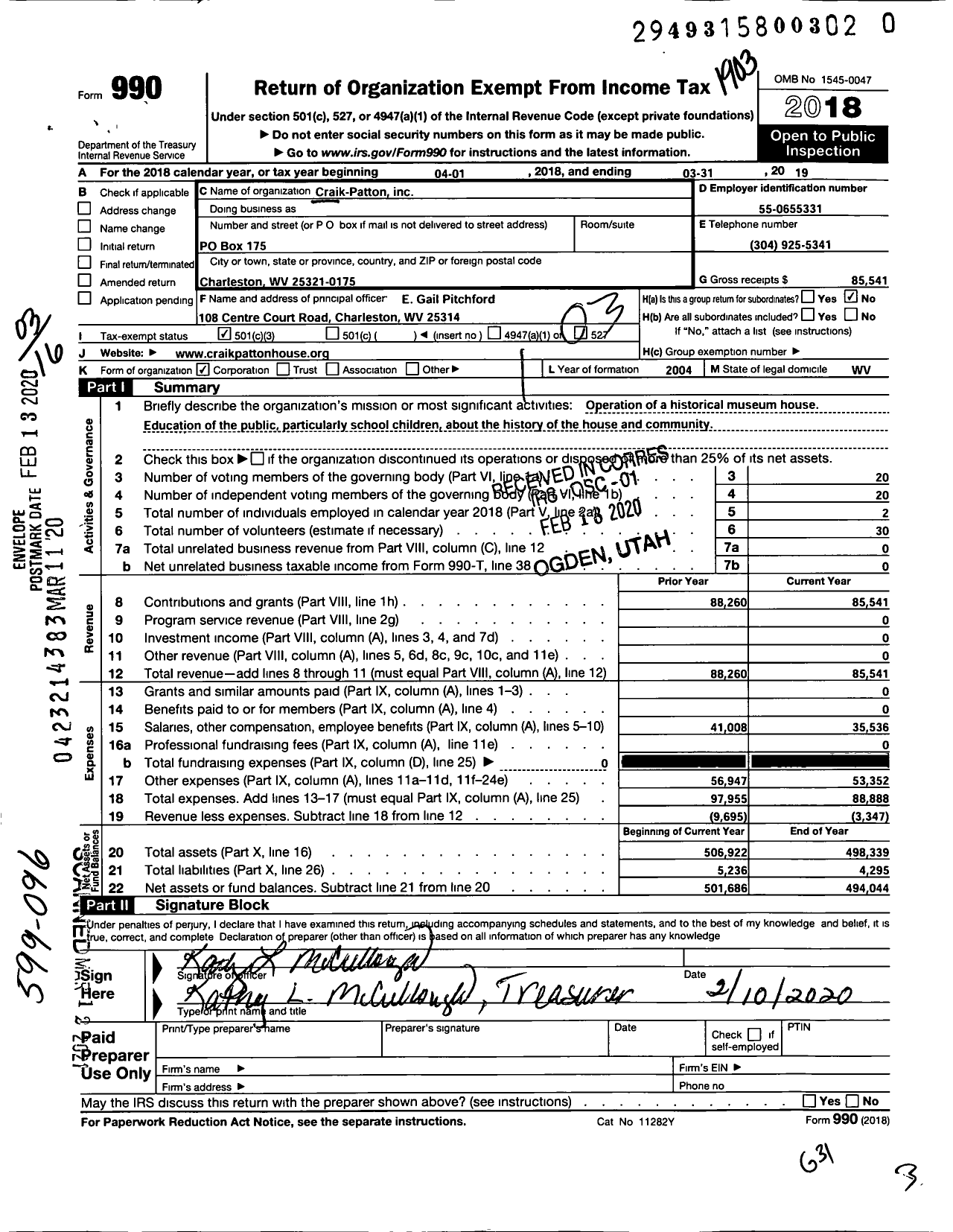 Image of first page of 2018 Form 990 for Craik-Patton