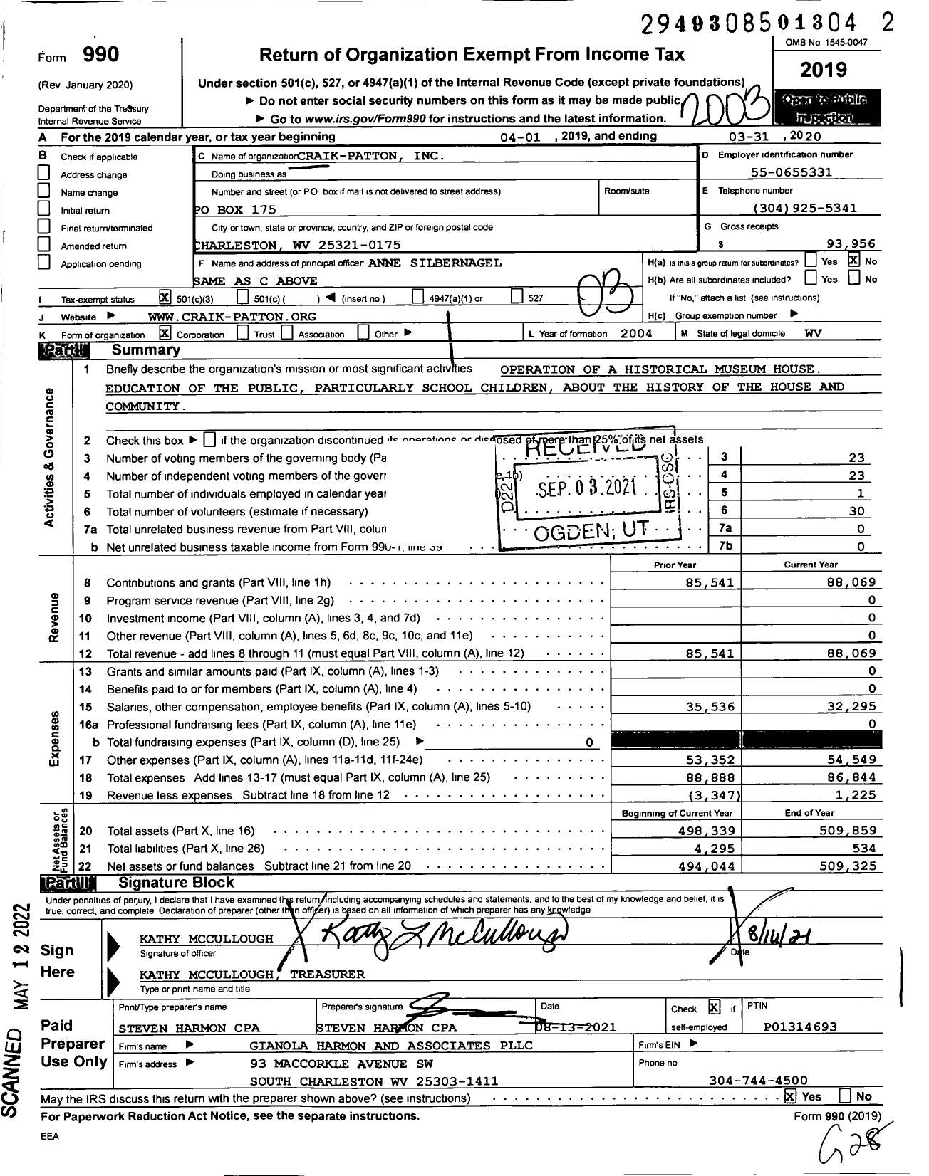 Image of first page of 2019 Form 990 for Craik-Patton