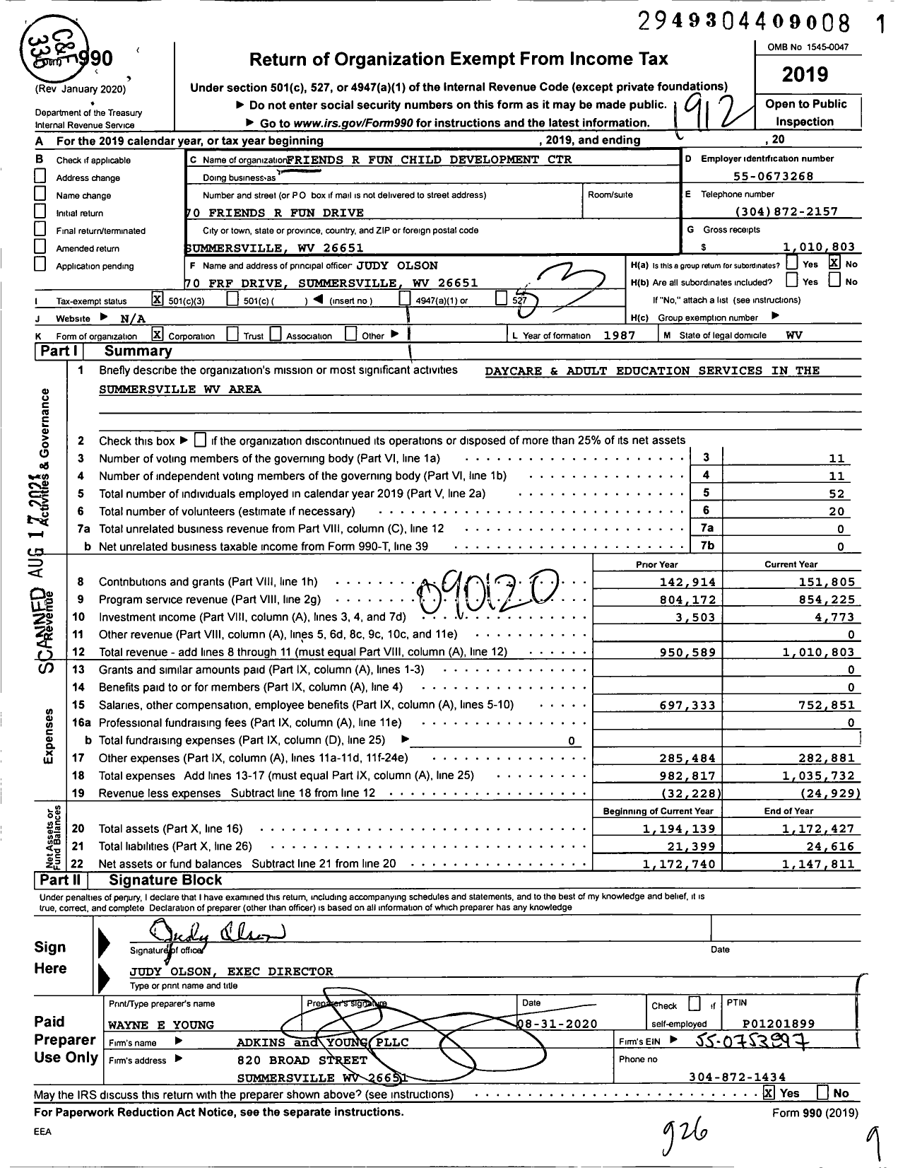 Image of first page of 2019 Form 990 for Friends R Fun Child Development Center