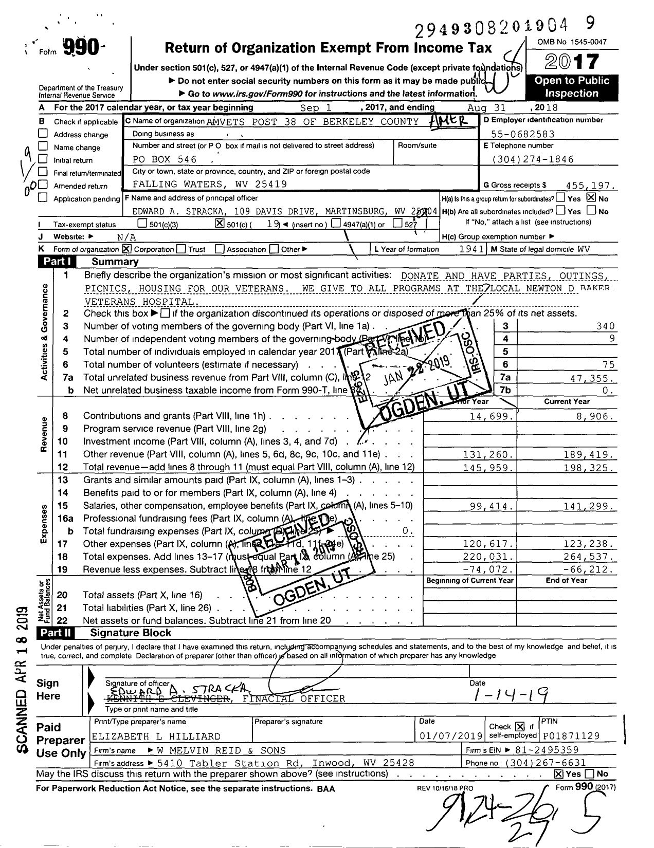 Image of first page of 2017 Form 990O for Amvets - Amvets Post 38 of Berkeley County