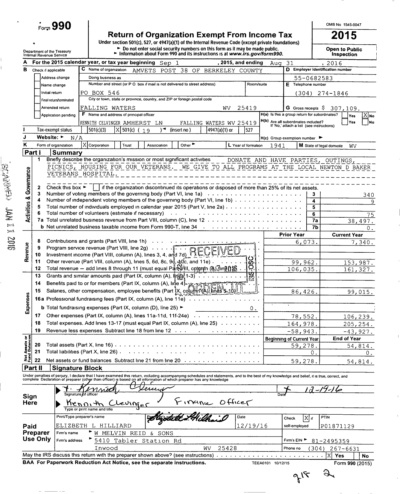 Image of first page of 2015 Form 990O for Amvets - Amvets Post 38 of Berkeley County