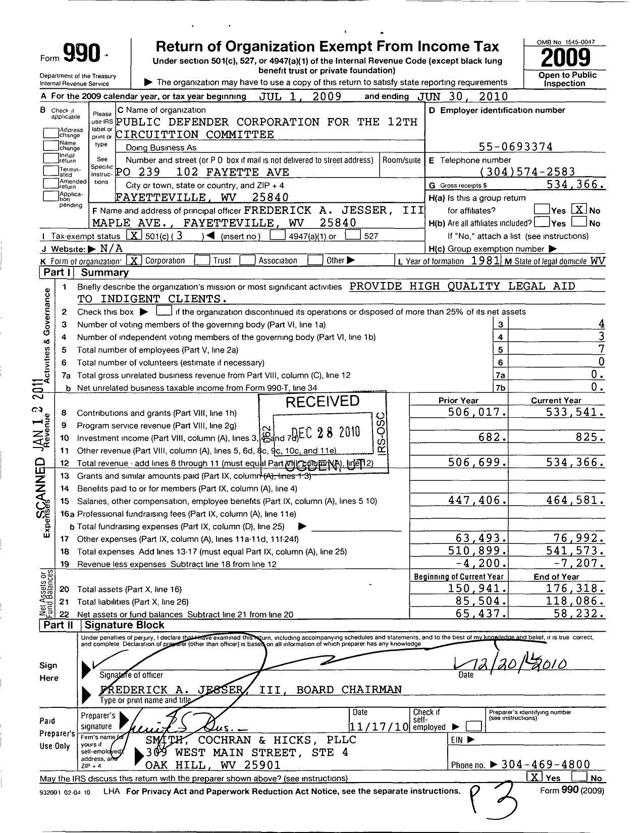 Image of first page of 2009 Form 990 for Public Defender Corporation for the 12TH Circulation