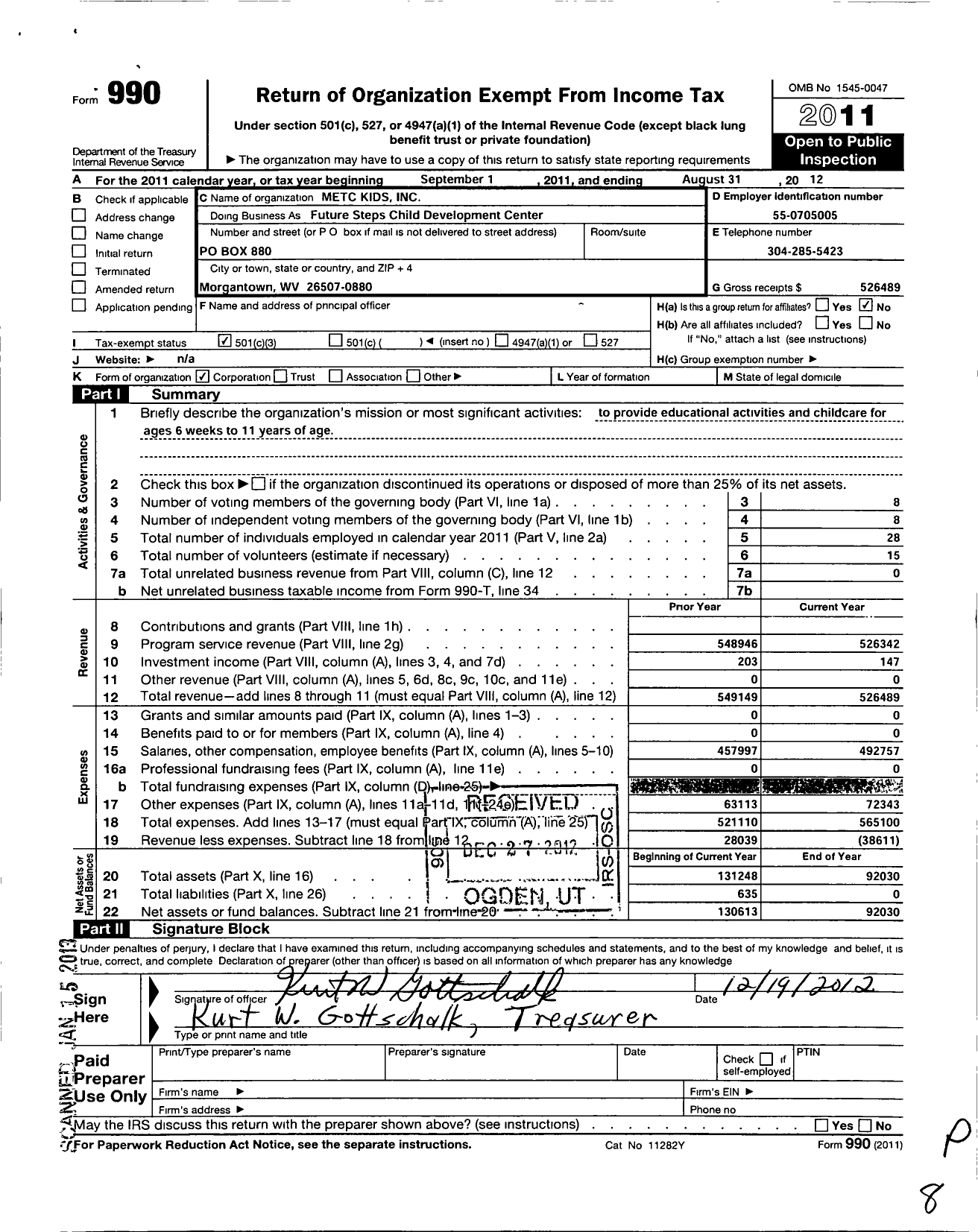 Image of first page of 2011 Form 990 for Metc Kids