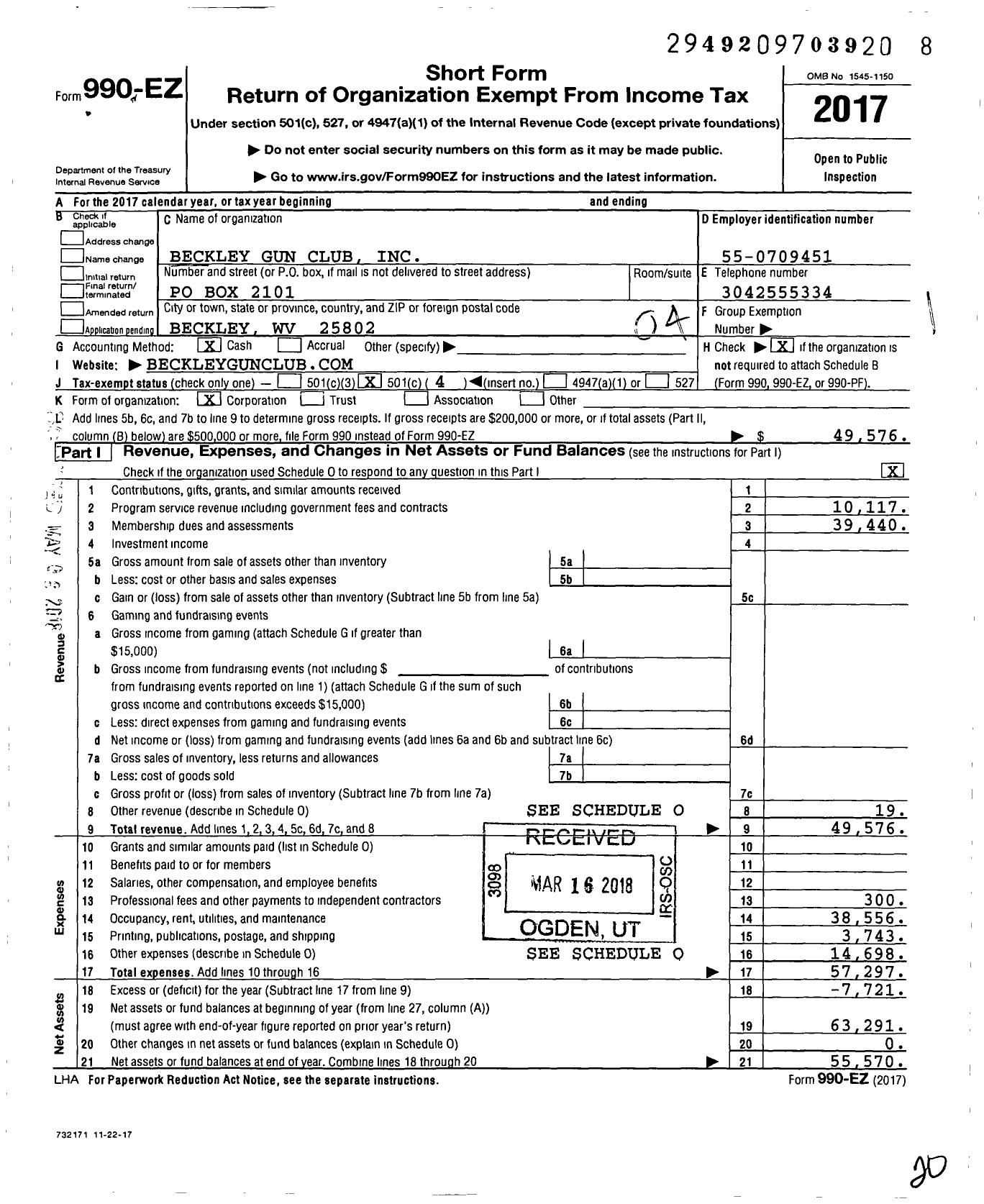 Image of first page of 2017 Form 990EO for Beckley Gun Club