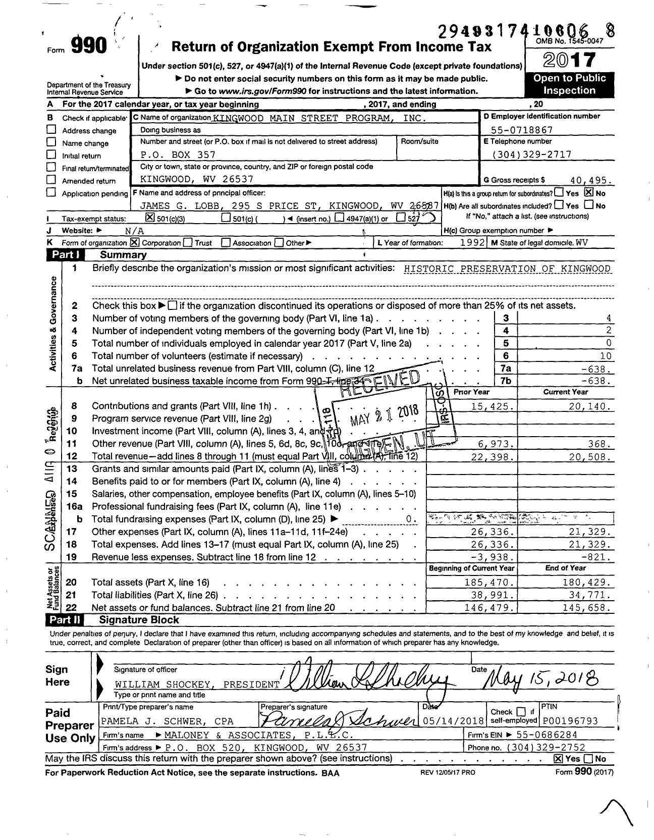 Image of first page of 2017 Form 990 for Kingwood Main Street Program