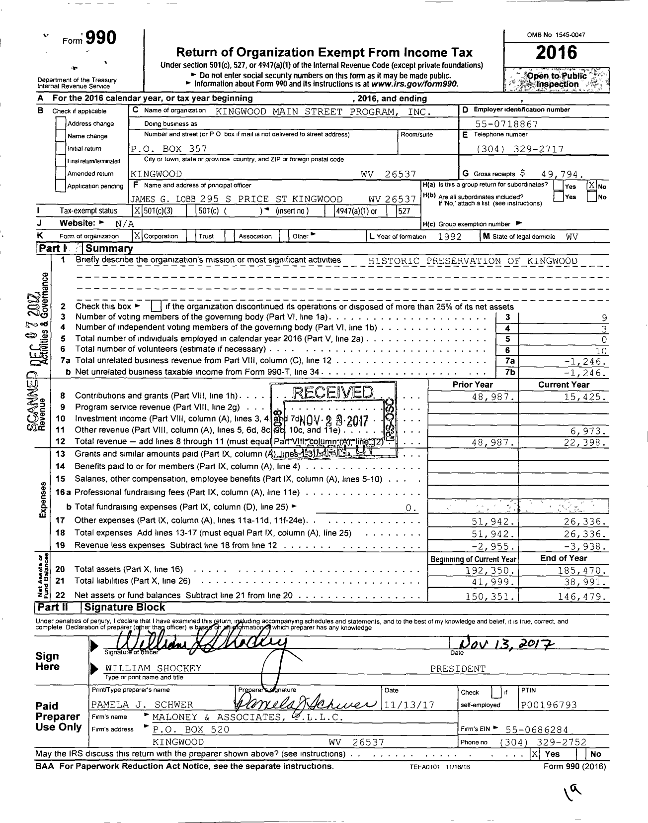 Image of first page of 2016 Form 990 for Kingwood Main Street Program