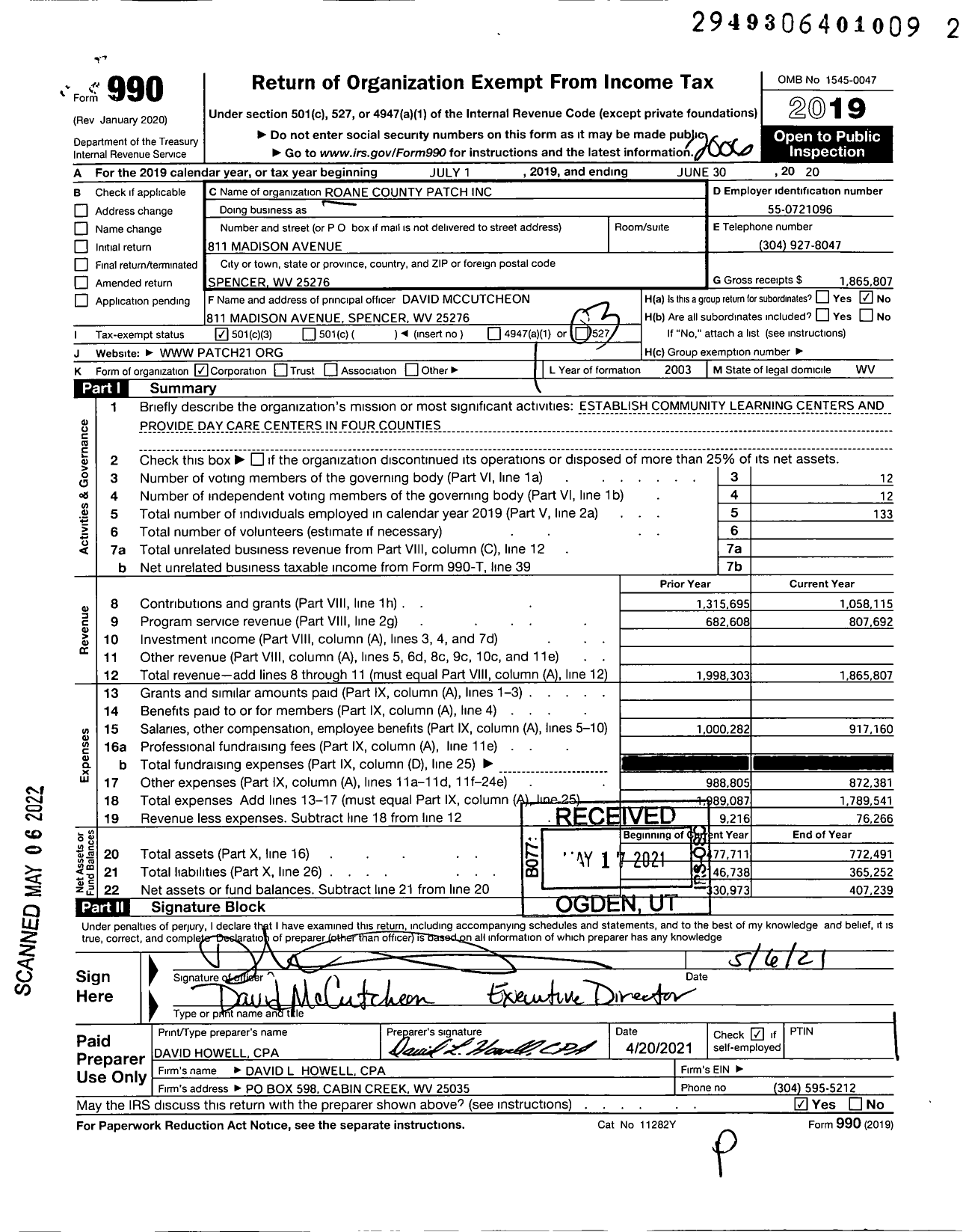 Image of first page of 2019 Form 990 for Roane County Patch