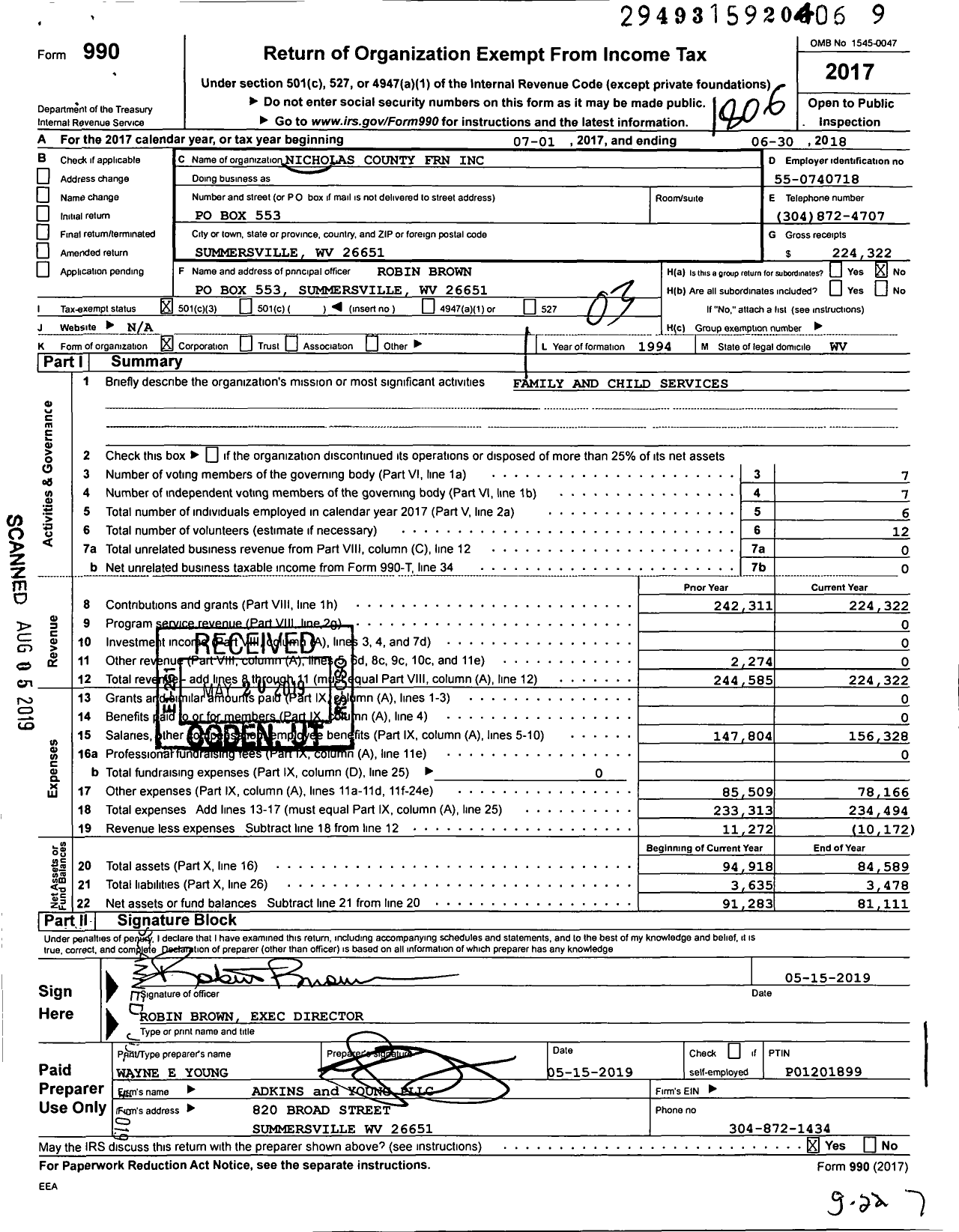 Image of first page of 2017 Form 990 for Nicholas County Family Resource Network