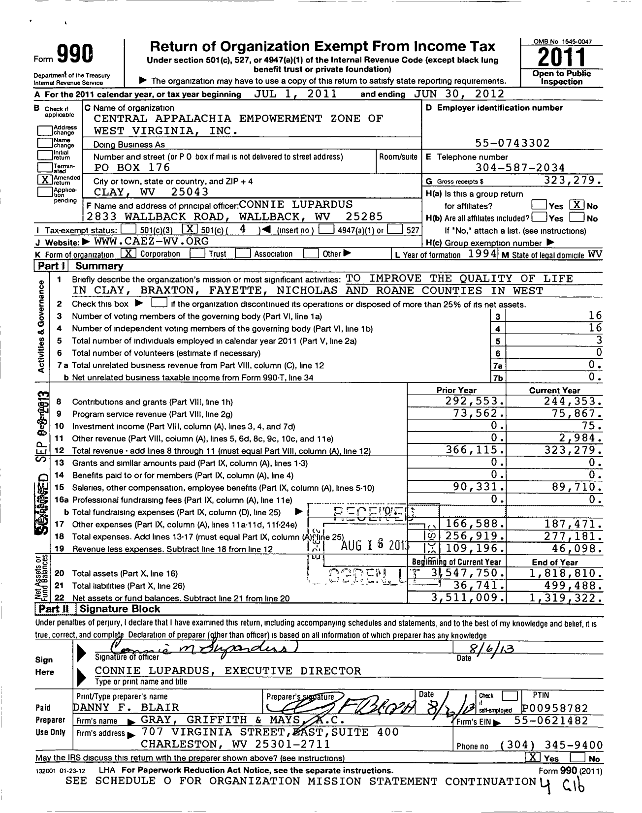 Image of first page of 2011 Form 990O for Central Appalachia Empowerment Zone of West Virginia