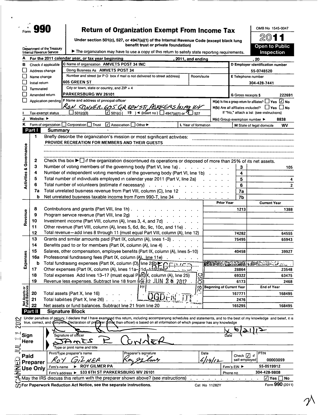 Image of first page of 2011 Form 990O for Amvets - Amvets Post 34